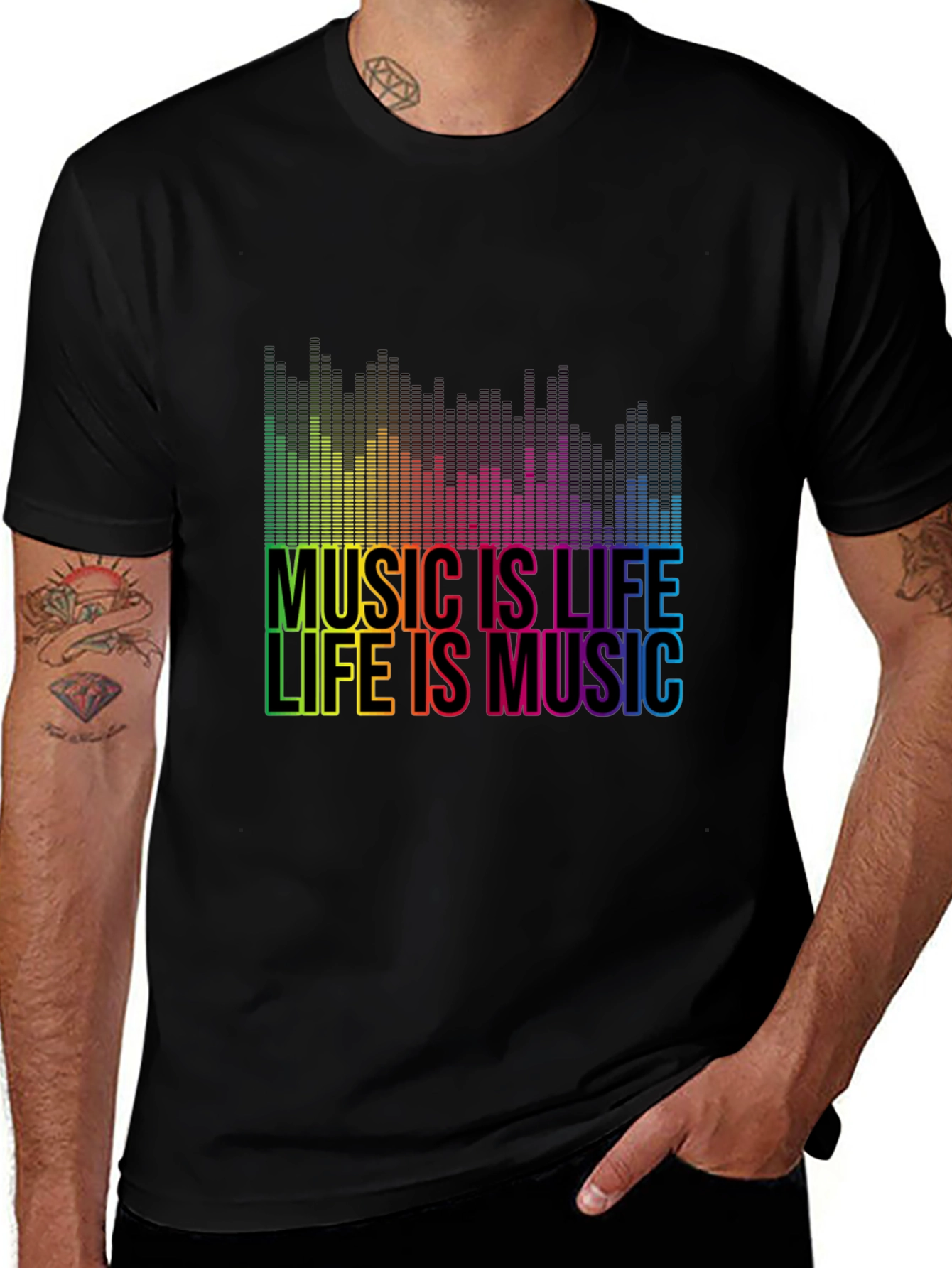 Variant 14 of Music is Life Graphic T-Shirt - Black Crew Neck Tee