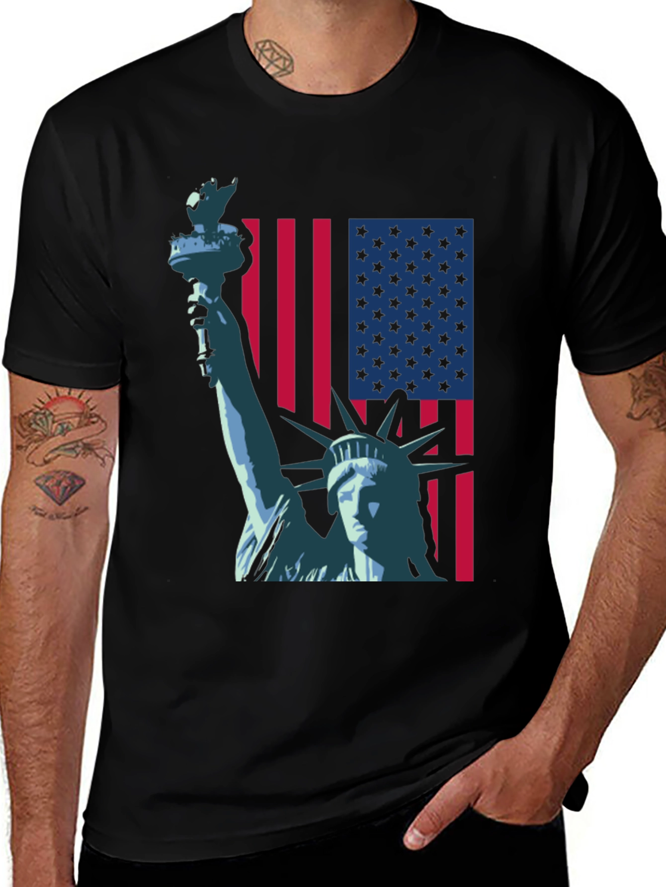 Statue of Liberty American Flag Graphic T-Shirt
