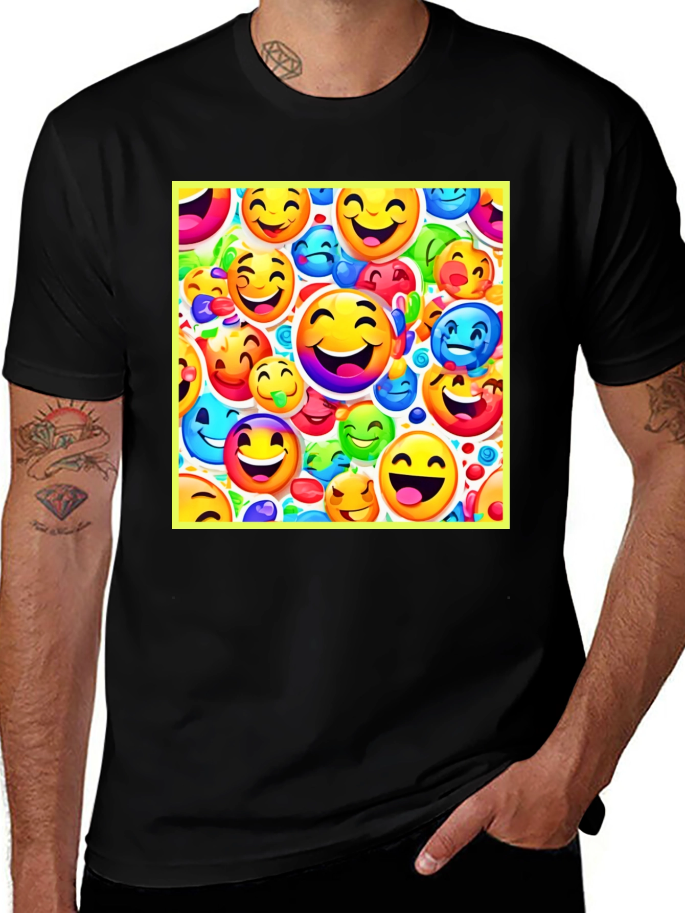 Variant 5 of Emoji Face Pattern Black T-Shirt