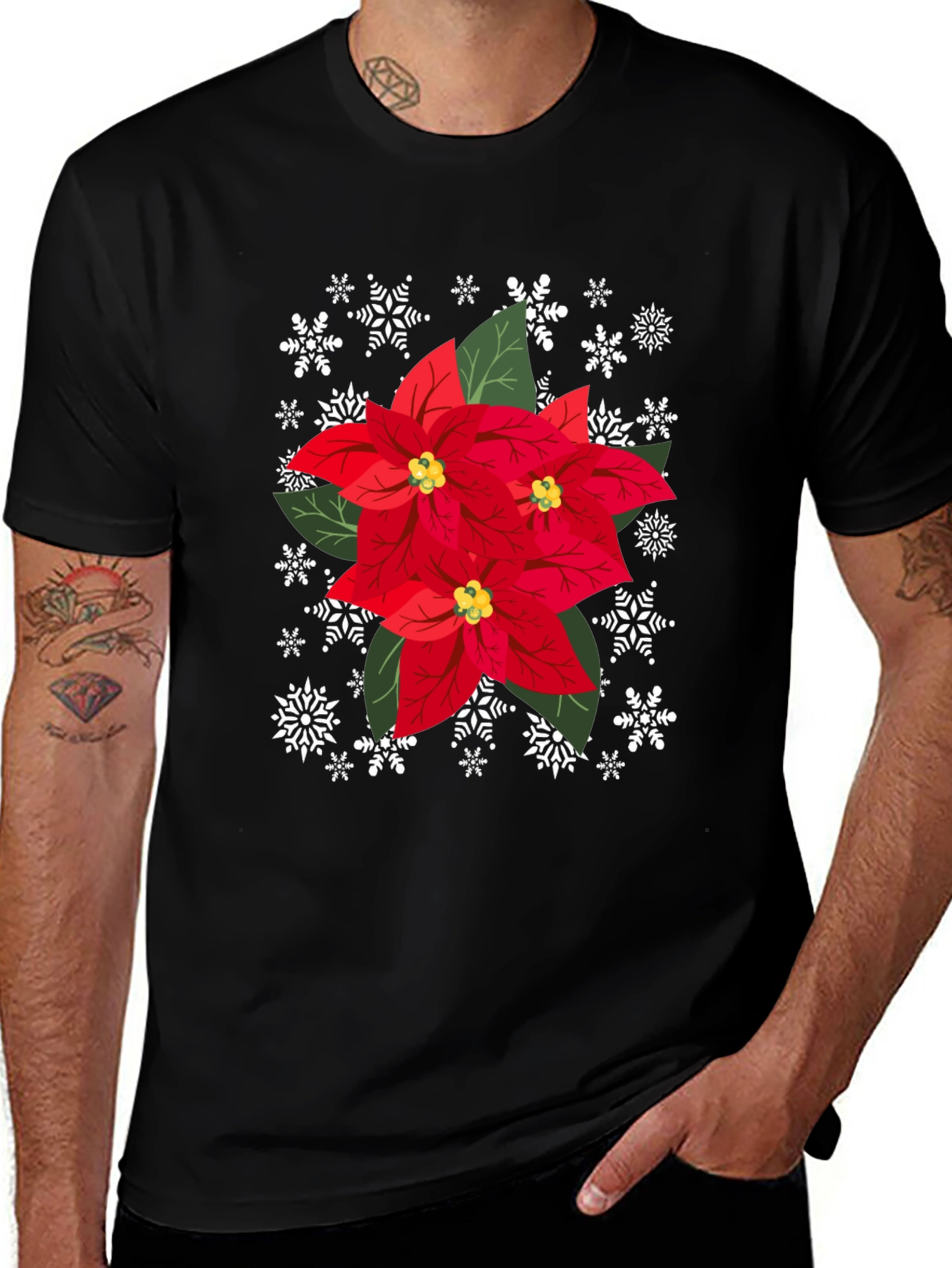 Festive Poinsettia Snowflake T-Shirt