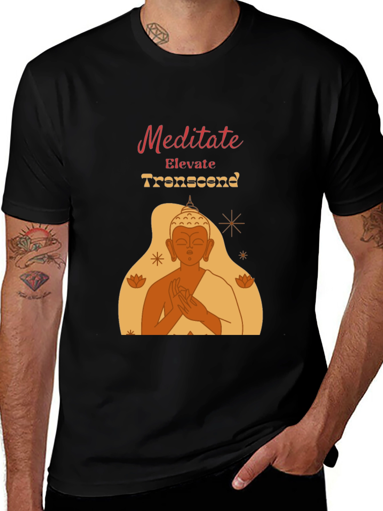 Variant 4 of Meditate Elevate Transcend Black Graphic T-Shirt