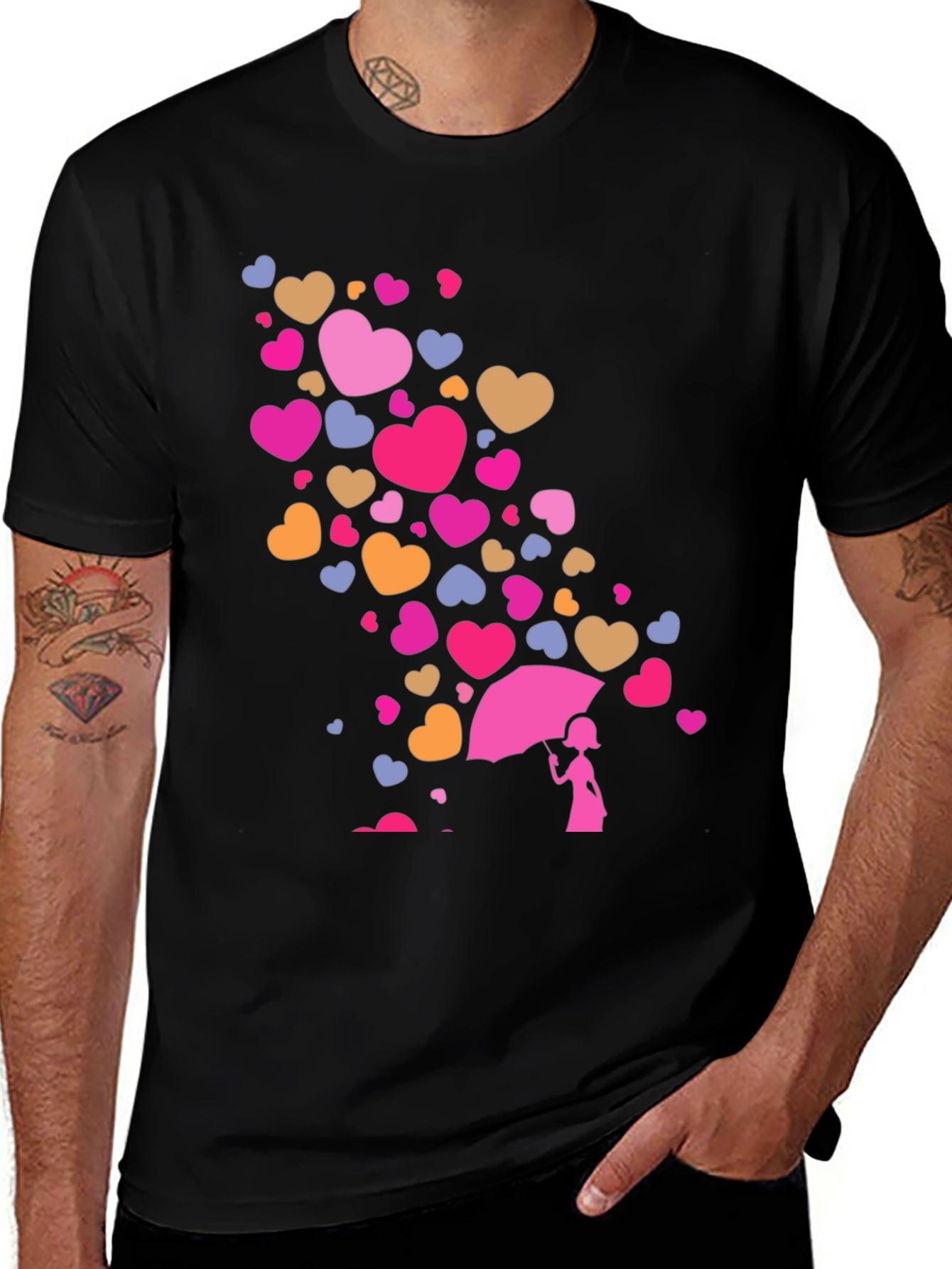 Variant 28 of Heart Rain T-Shirt - Black Graphic Tee for Men