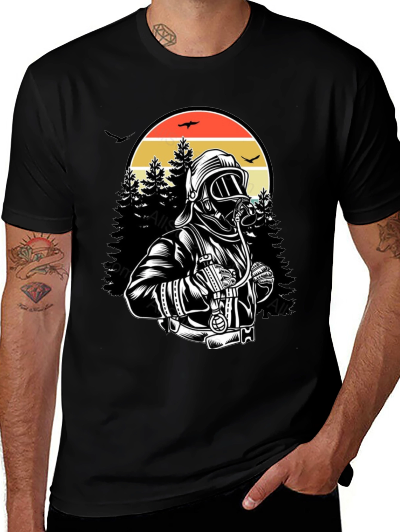 Variant 18 of Firefighter Graphic T-Shirt - Forest Rescue Design
