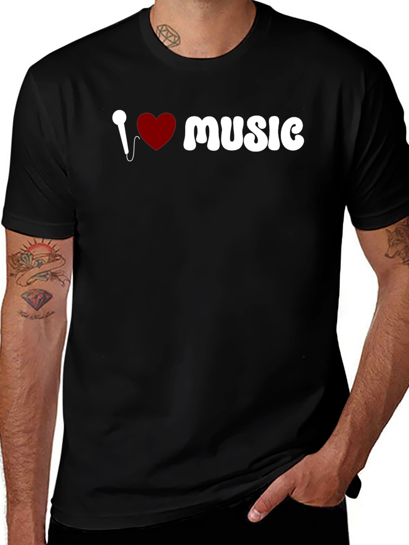 Variant 10 of I Love Music Graphic Black T-Shirt