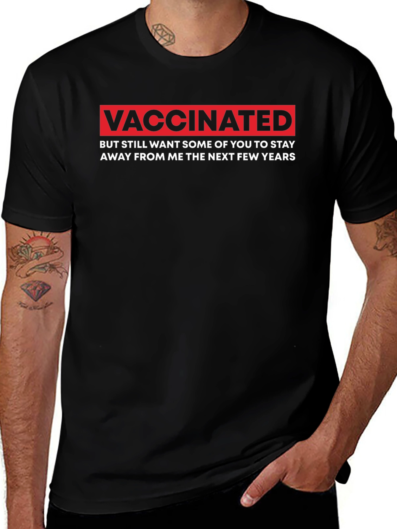 Variant 5 of Vaccinated Graphic Tee - Stay Away Funny Novelty Shirt