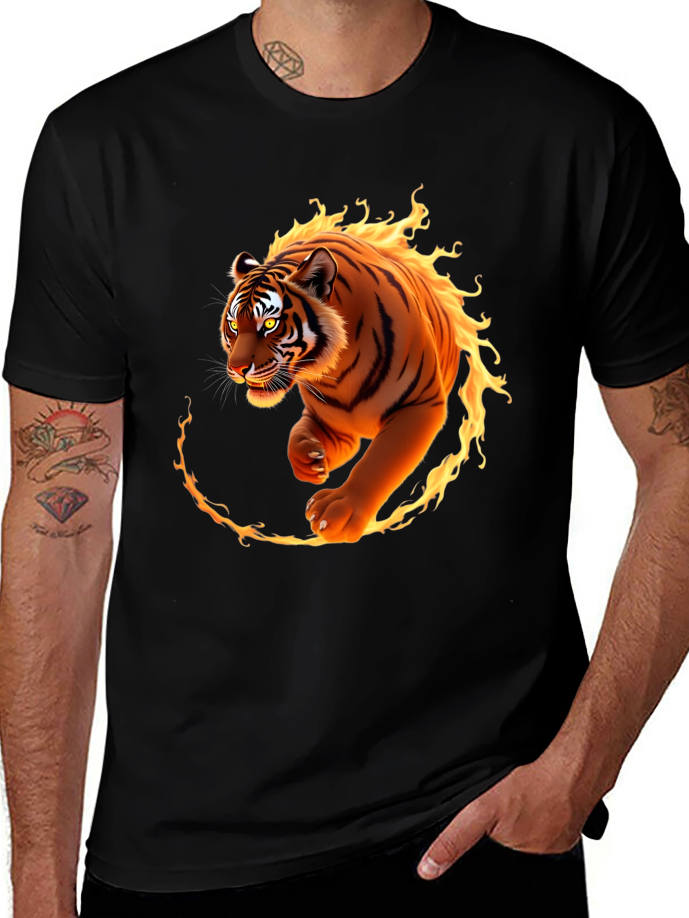 Fiery Tiger Graphic T-Shirt - Bold Animal Print Tee