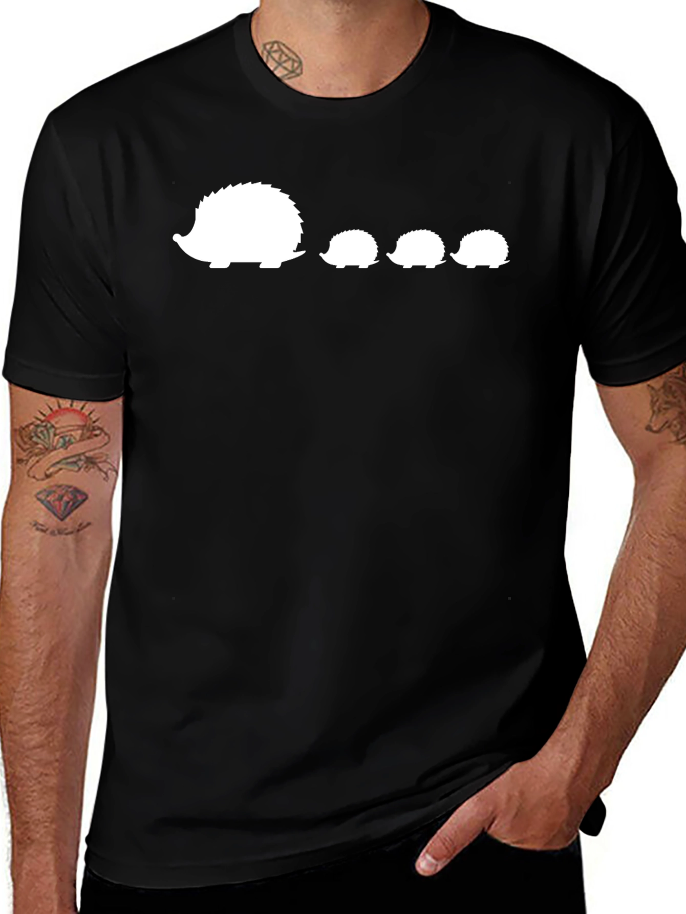 Variant 22 of Hedgehog Family T-Shirt - Black Cotton Tee