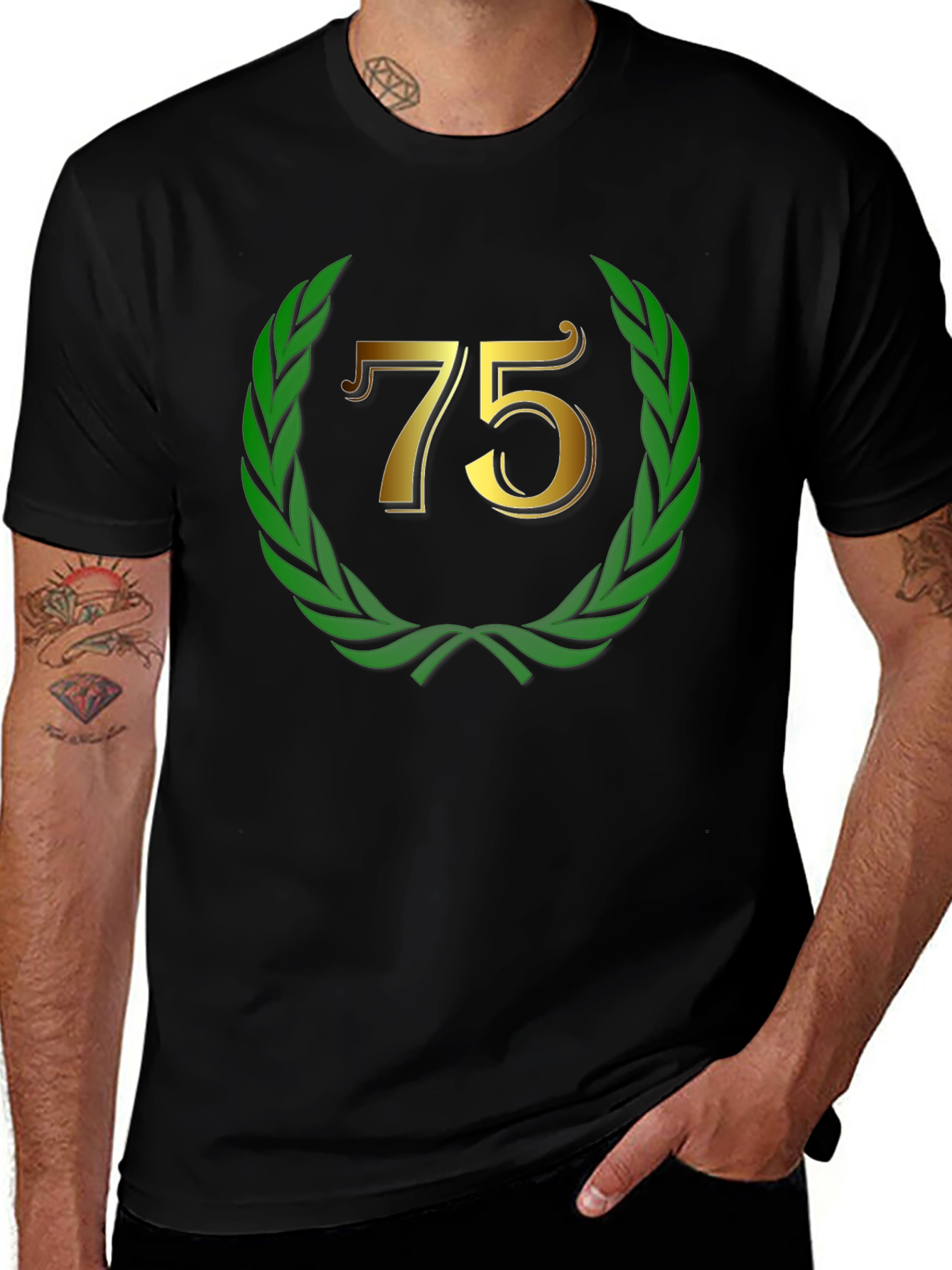 Variant 15 of 75th Anniversary T-Shirt - Golden Number, Green Wreath