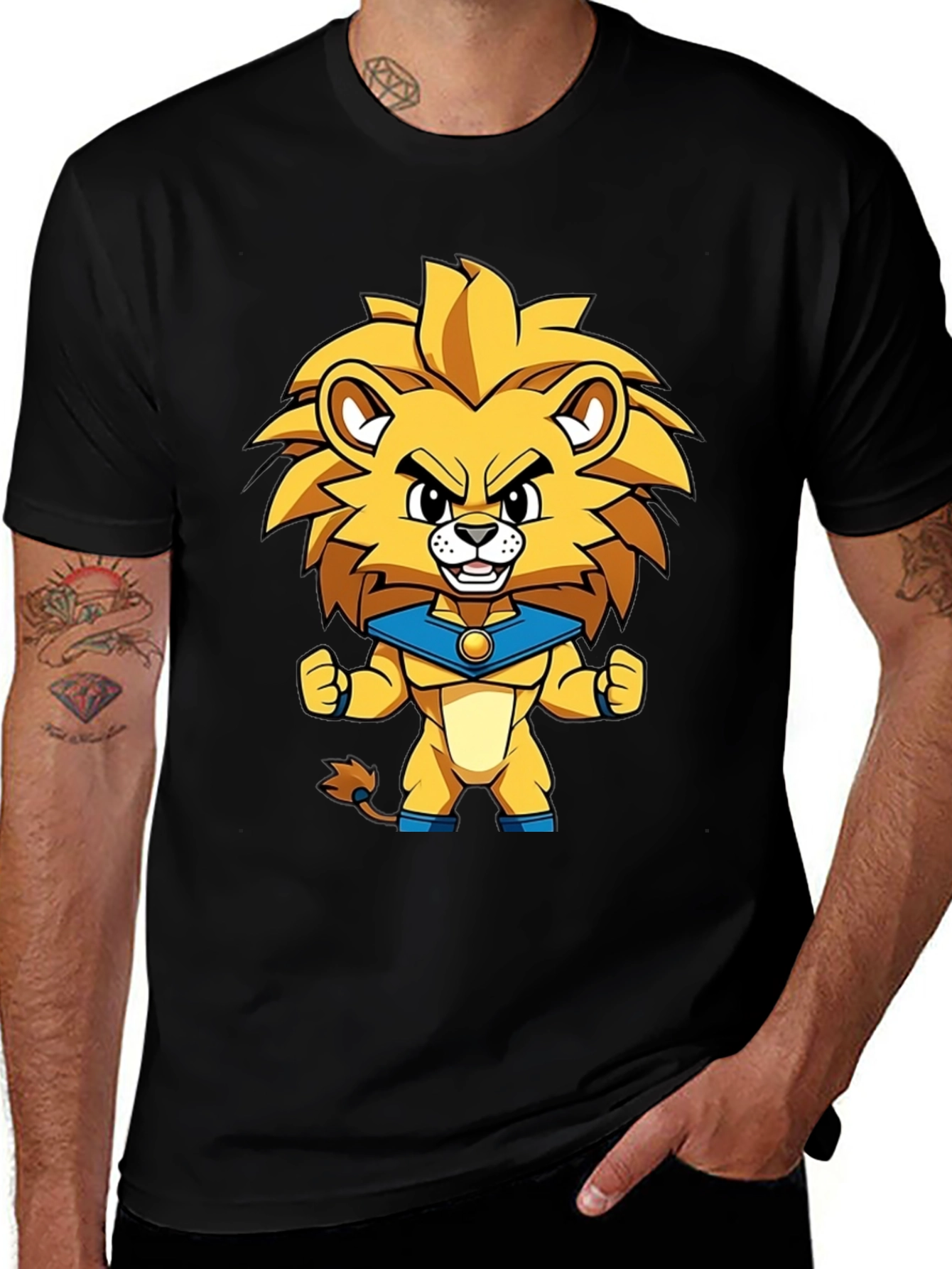 Lion Cartoon Graphic Tee - Black