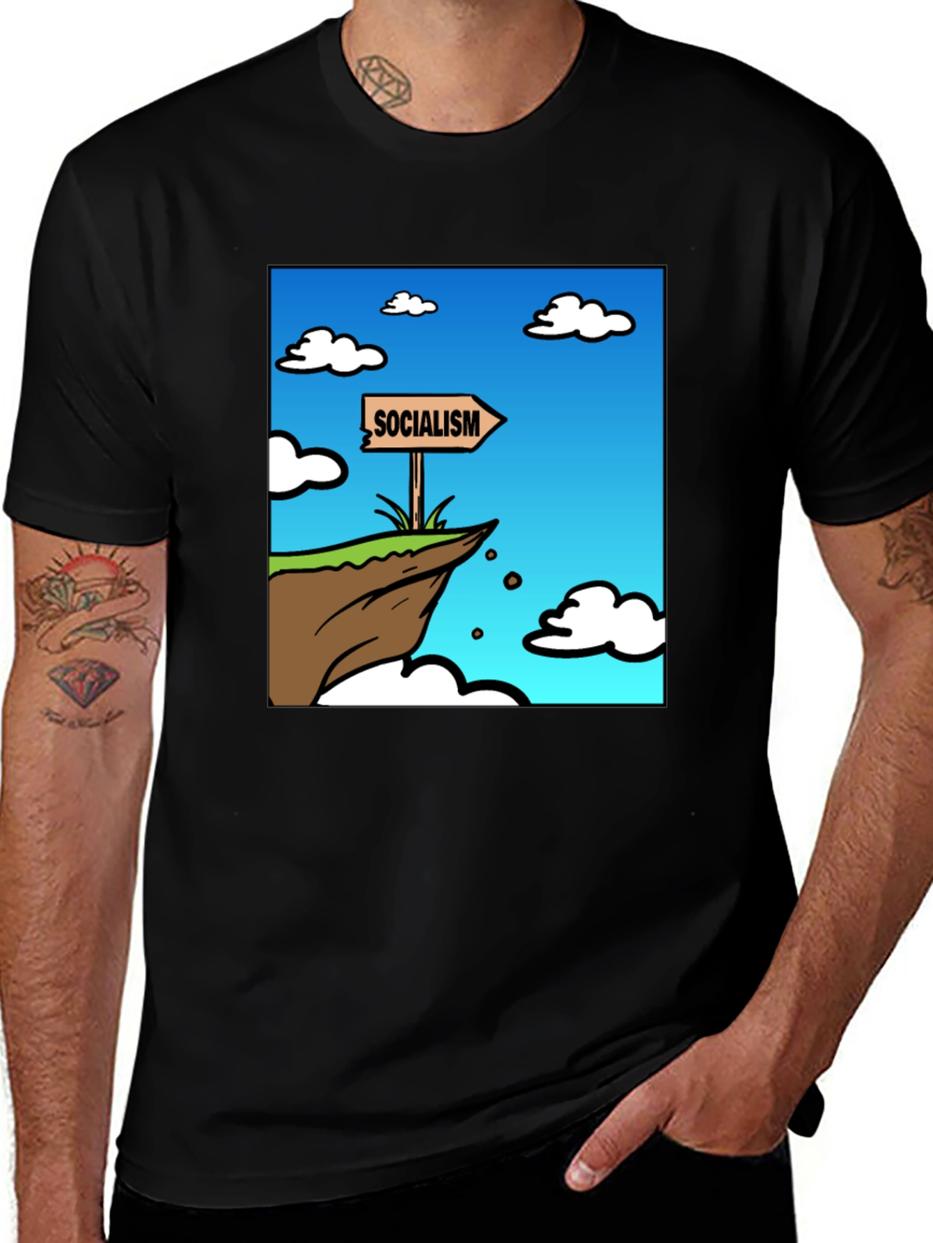 Variant 29 of Socialism Cliff Edge Graphic Tee - Men's Black T-Shirt