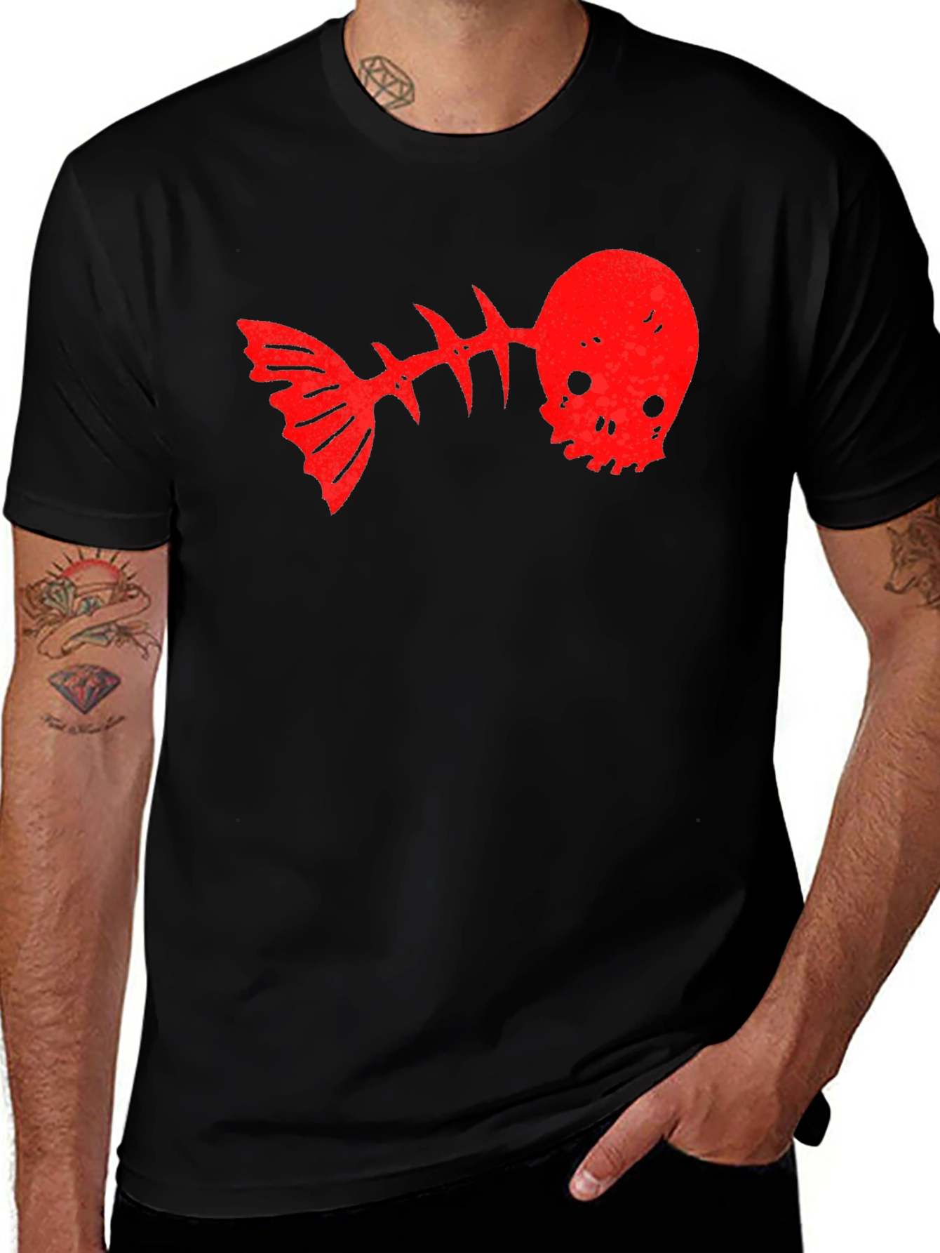 Skull Fishbone Graphic Tee - Black Casual T-Shirt