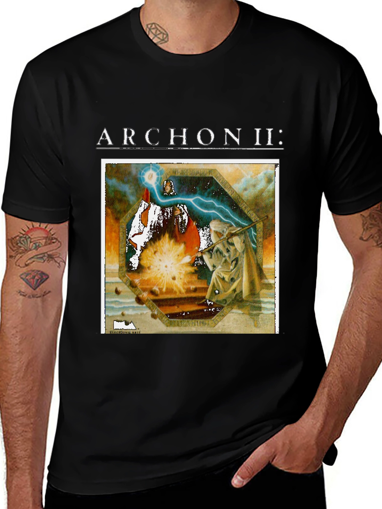 Archon II T-Shirt - Black Cotton Graphic Tee