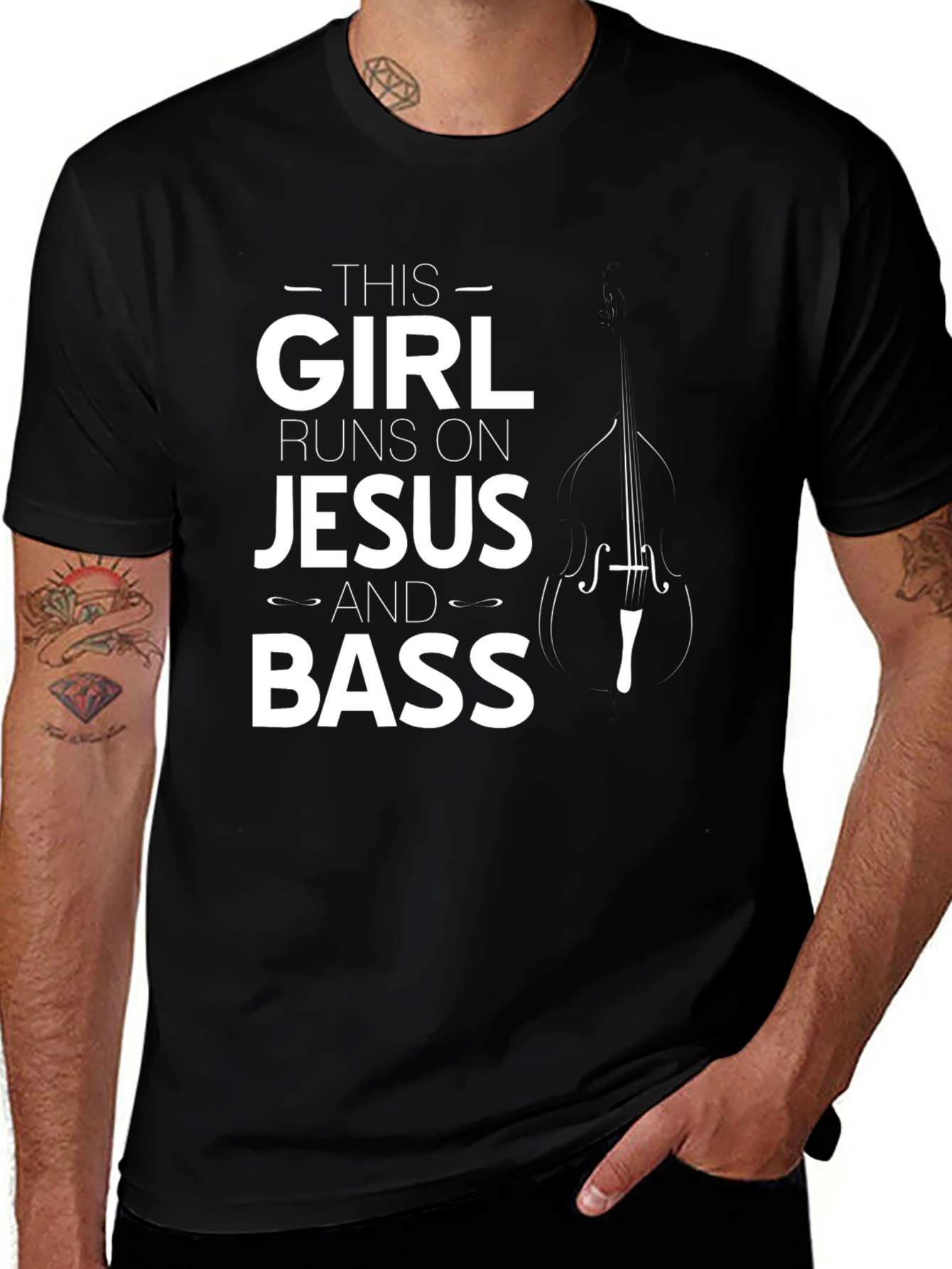 Black This Girl Runs on Jesus and Bass Black Tee main image
