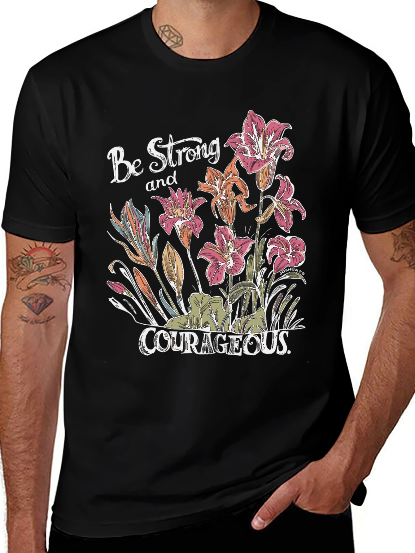 Variant 27 of Be Strong & Courageous Floral Graphic Tee