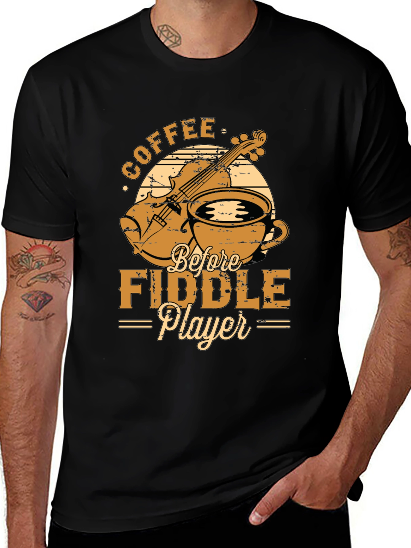 Variant 16 of Coffee Before Fiddle Player Black T-Shirt