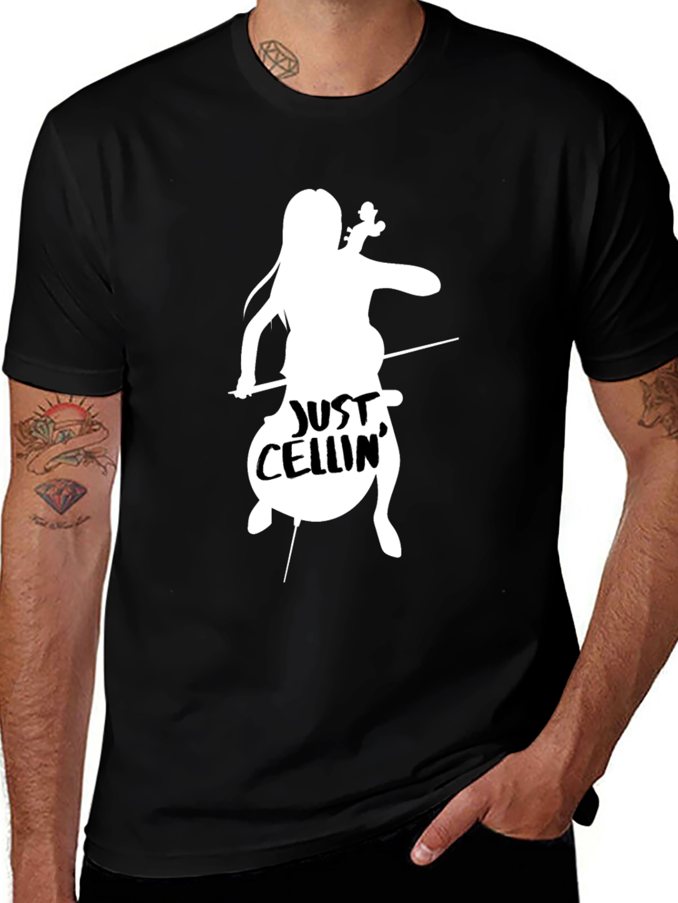 Variant 25 of Just Cellin' Men's Black T-Shirt - Musician Humor Tee