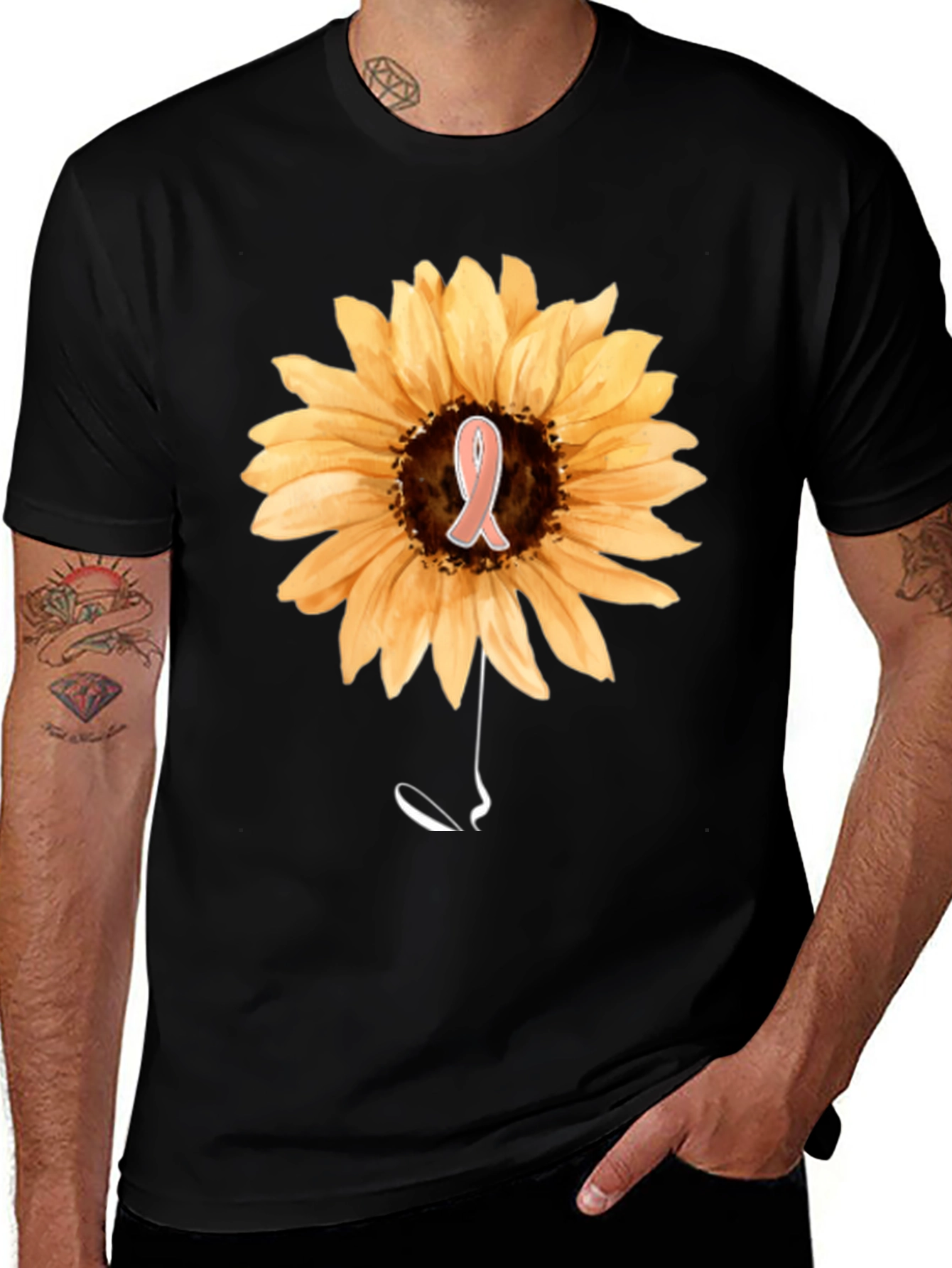 Variant 8 of Sunflower Awareness Ribbon Black T-Shirt