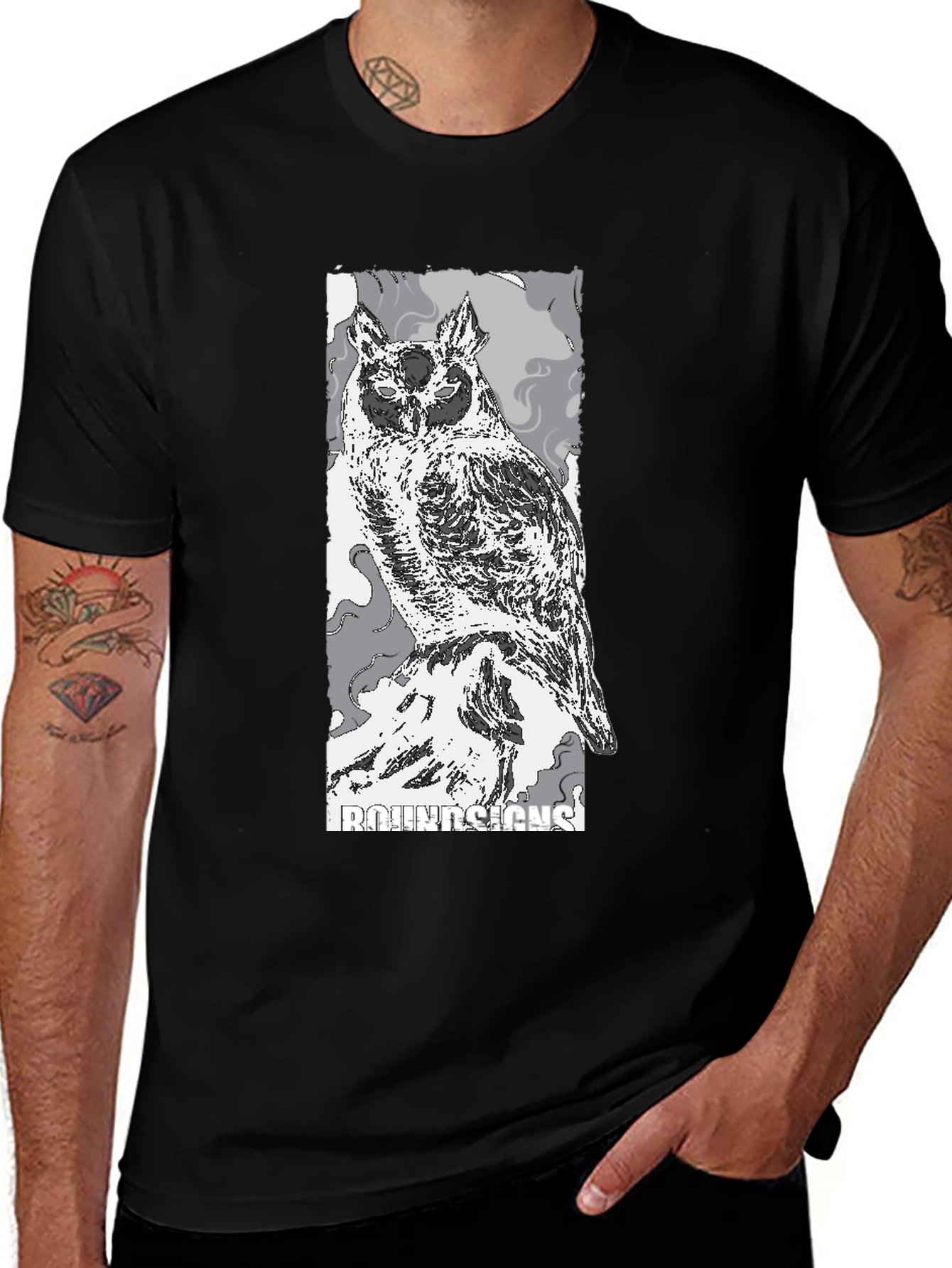 Variant 27 of Owl Graphic Print Black T-Shirt