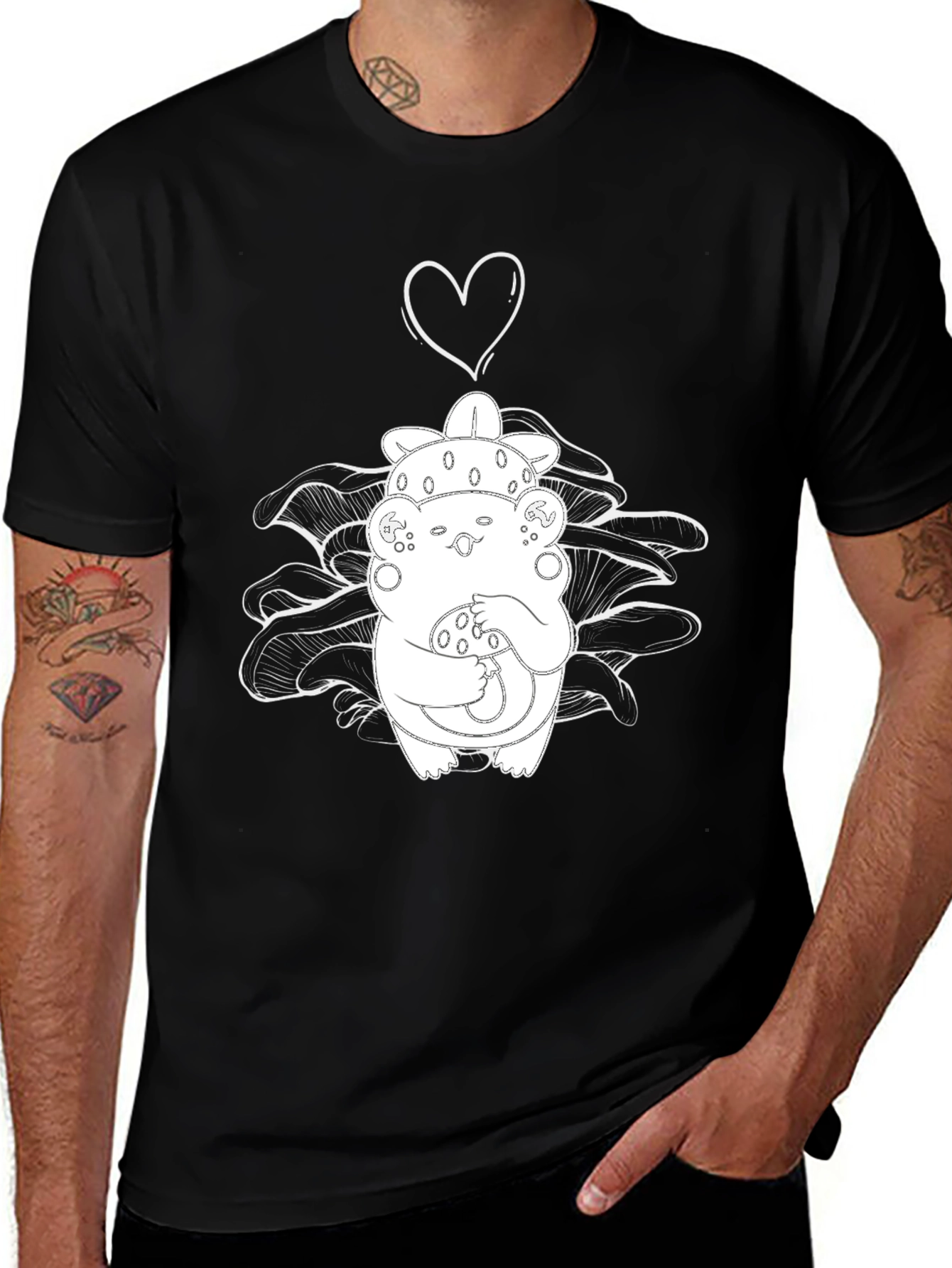 Variant 14 of Mushroom Love Graphic Tee - Black Cotton Blend T-Shirt