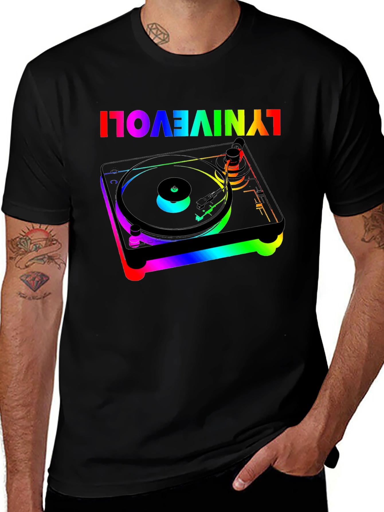 Variant 22 of Retro Turntable Rainbow Graphic Tee