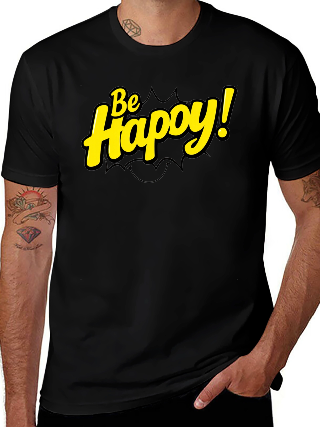 Variant 23 of Be Happy! Black Graphic Tee
