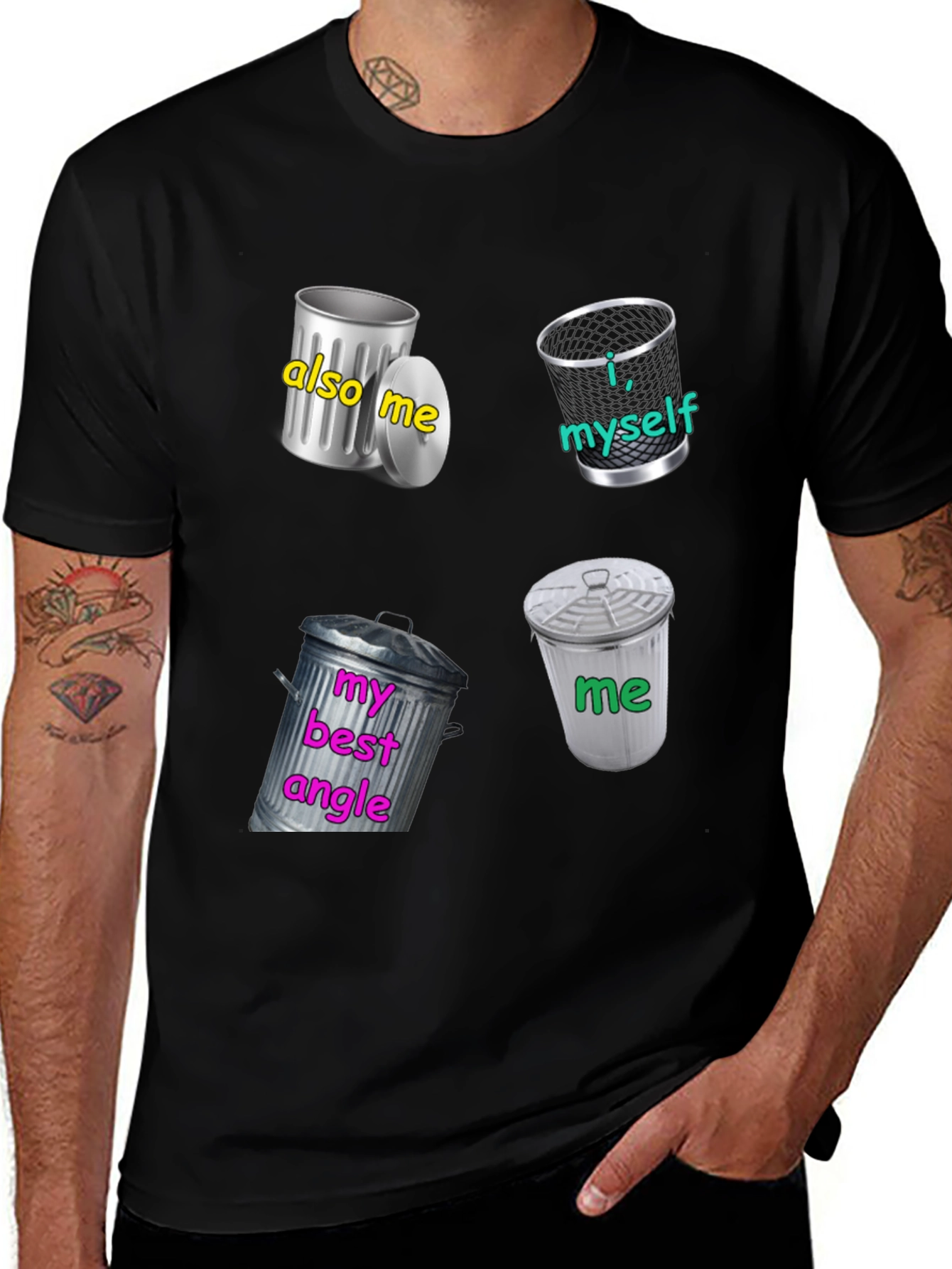 Variant 19 of Humorous T-Shirt: 'Also Me' Trash Can Design