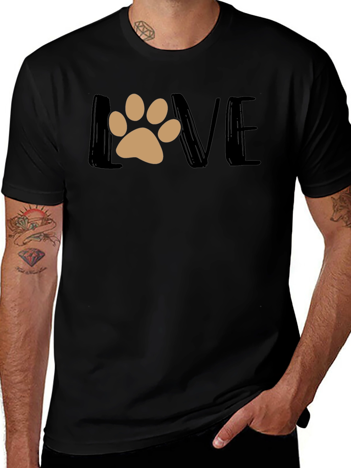 Love Paw Print Graphic T-Shirt - Black
