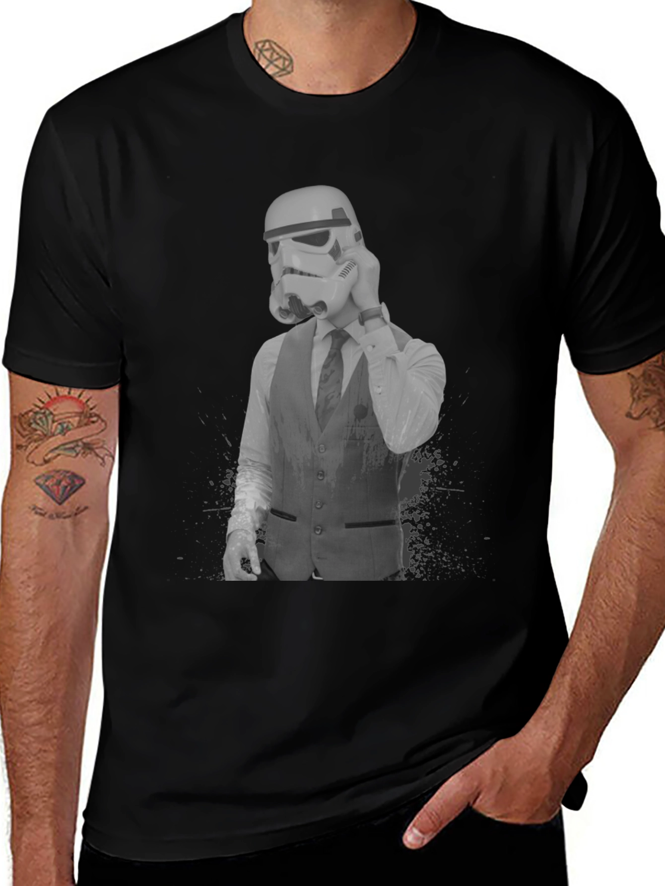 Variant 3 of Stormtrooper Suit Up Graphic Tee - Black Cotton T-Shirt