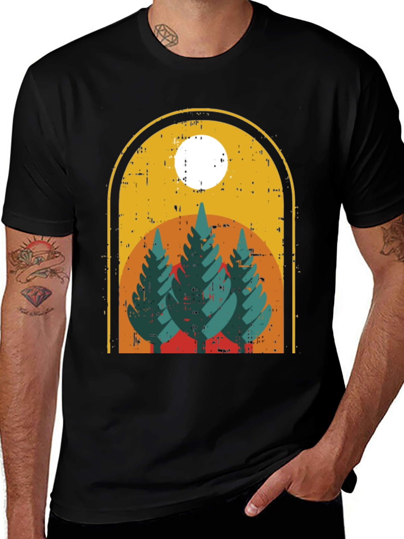 Variant 16 of Retro Forest Graphic Tee - Black Cotton Blend
