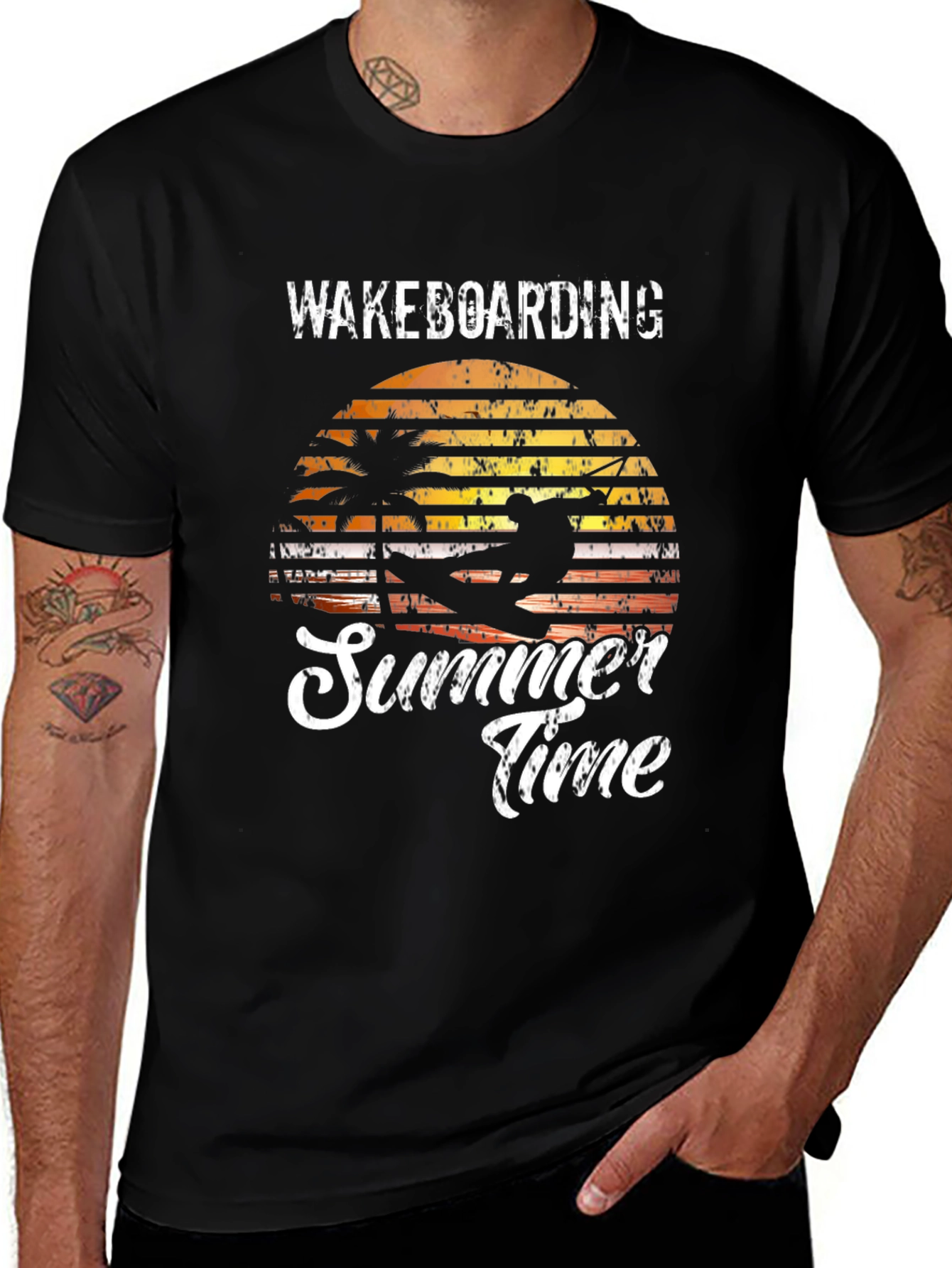 Wakeboarding Summer Time Black Graphic Tee