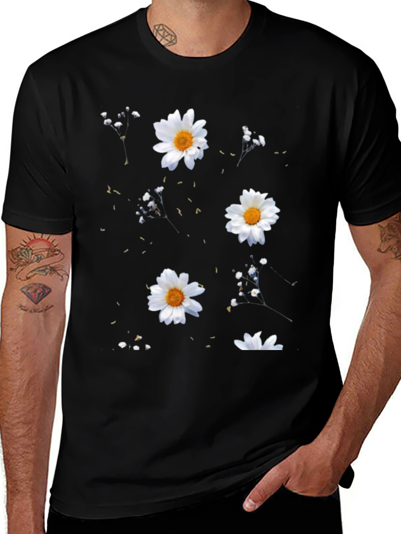 Variant 26 of Floral Black Tee - Daisy Design