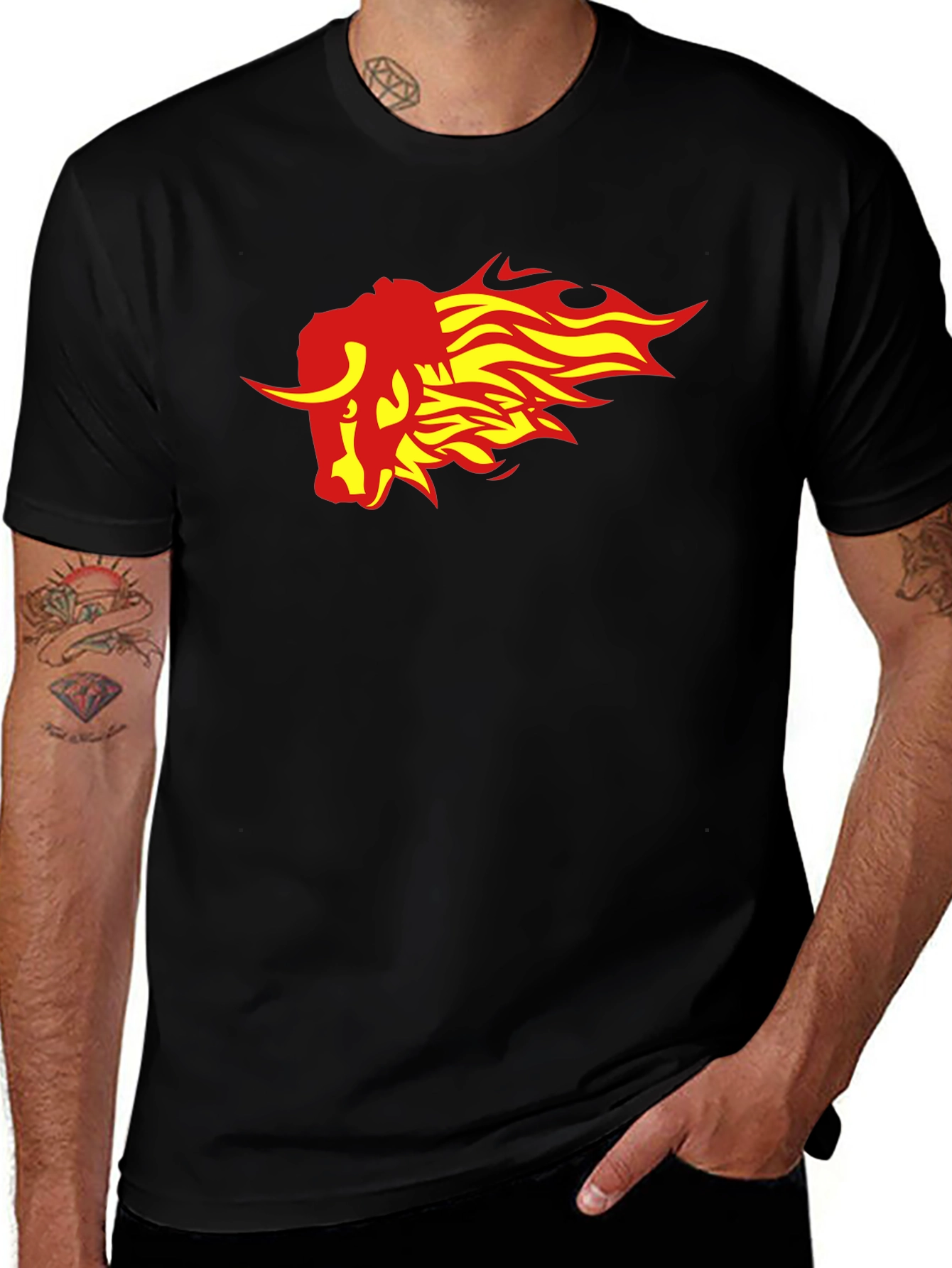 Variant 23 of Fiery Bull Graphic Tee - Black Cotton T-Shirt