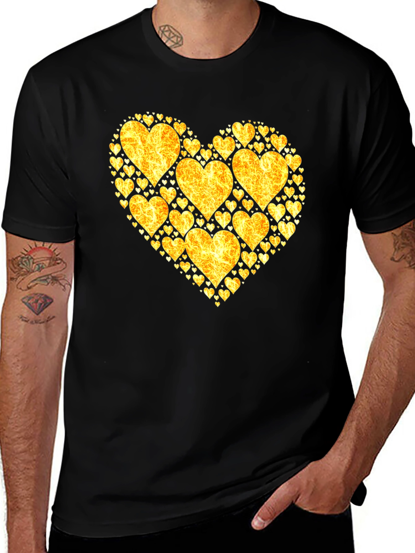 Variant 4 of Heart of Gold Graphic Tee - Black Cotton Shirt
