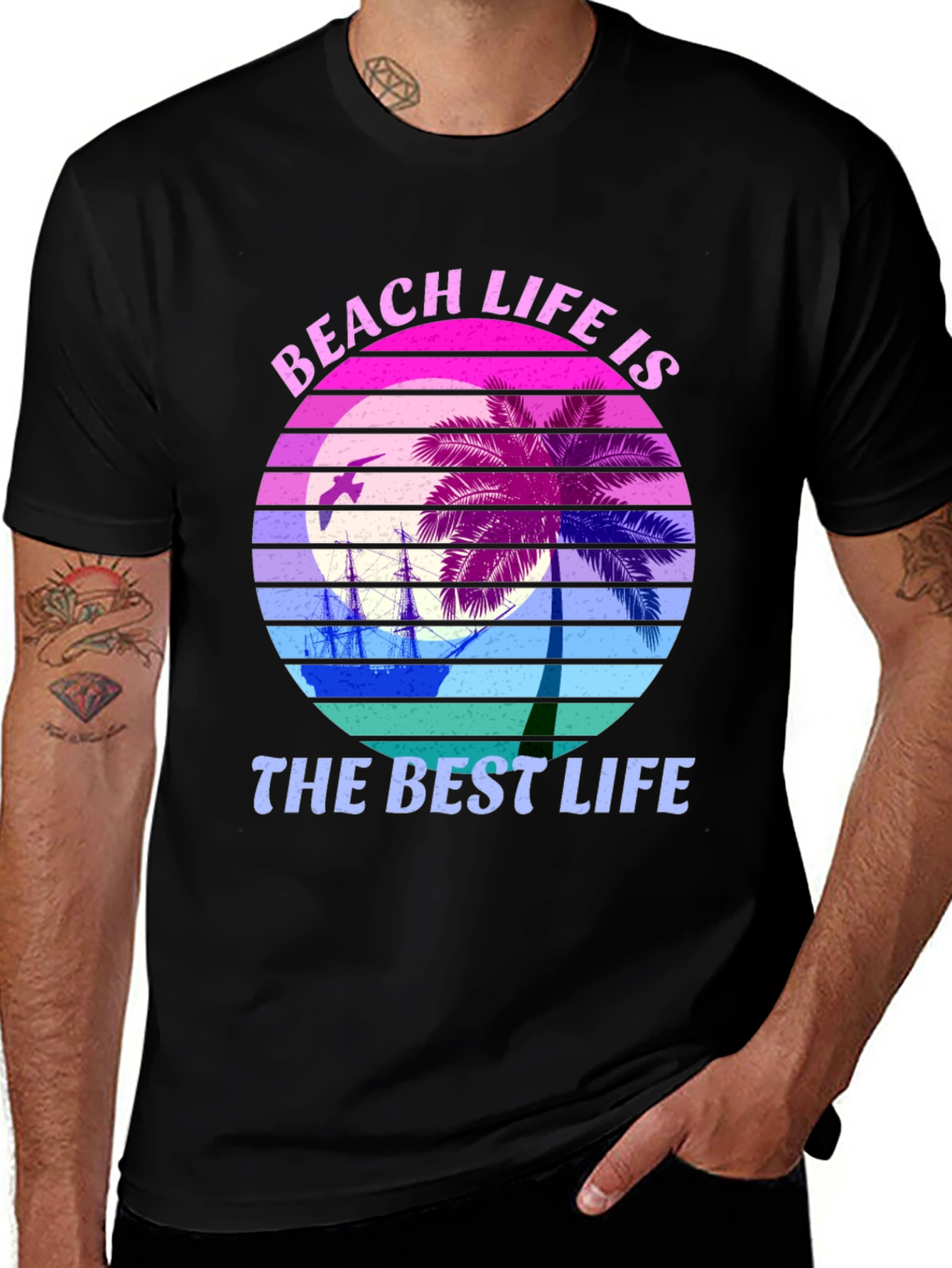 Variant 28 of Beach Life T-Shirt Palm Tree Sunset Graphic Tee