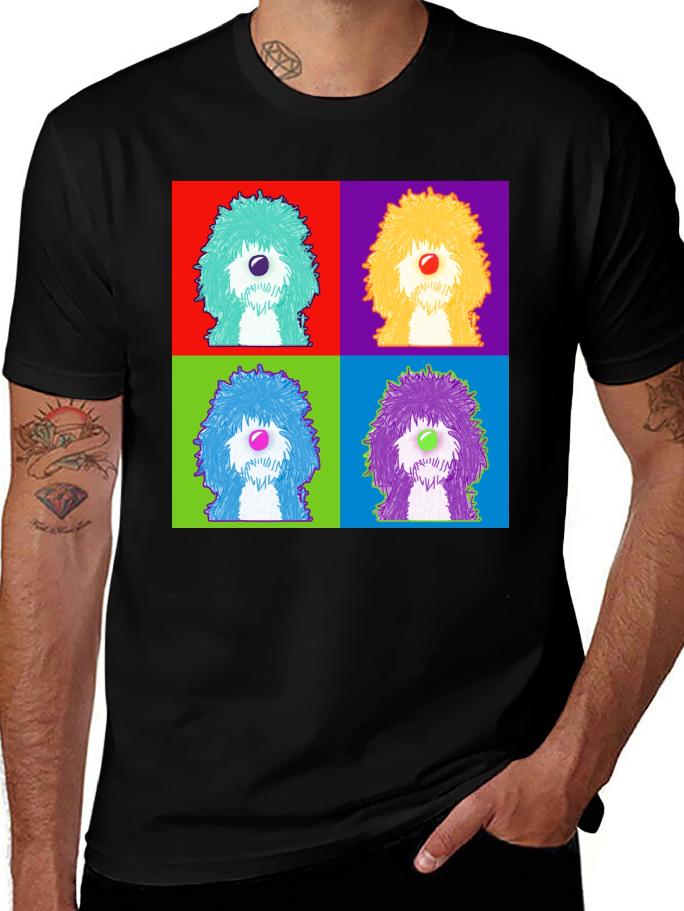 Variant 7 of Pop Art Dog Graphic Tee - Colorful Crew Neck T-Shirt
