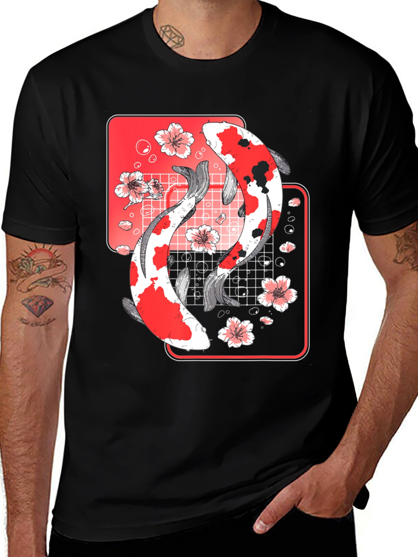 Variant 21 of Koi Fish Graphic Tee - Japanese Style Black T-Shirt