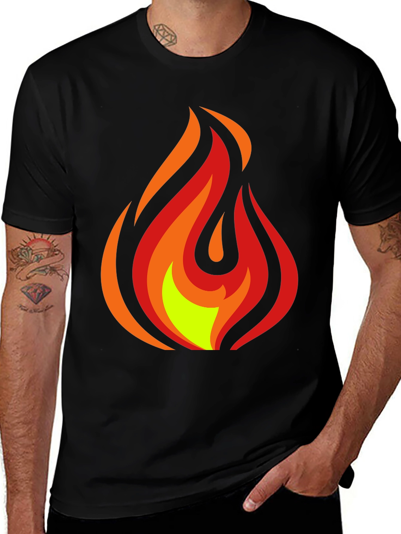 Variant 16 of Bold Flame Graphic Tee - Black Cotton Blend Casual Wear