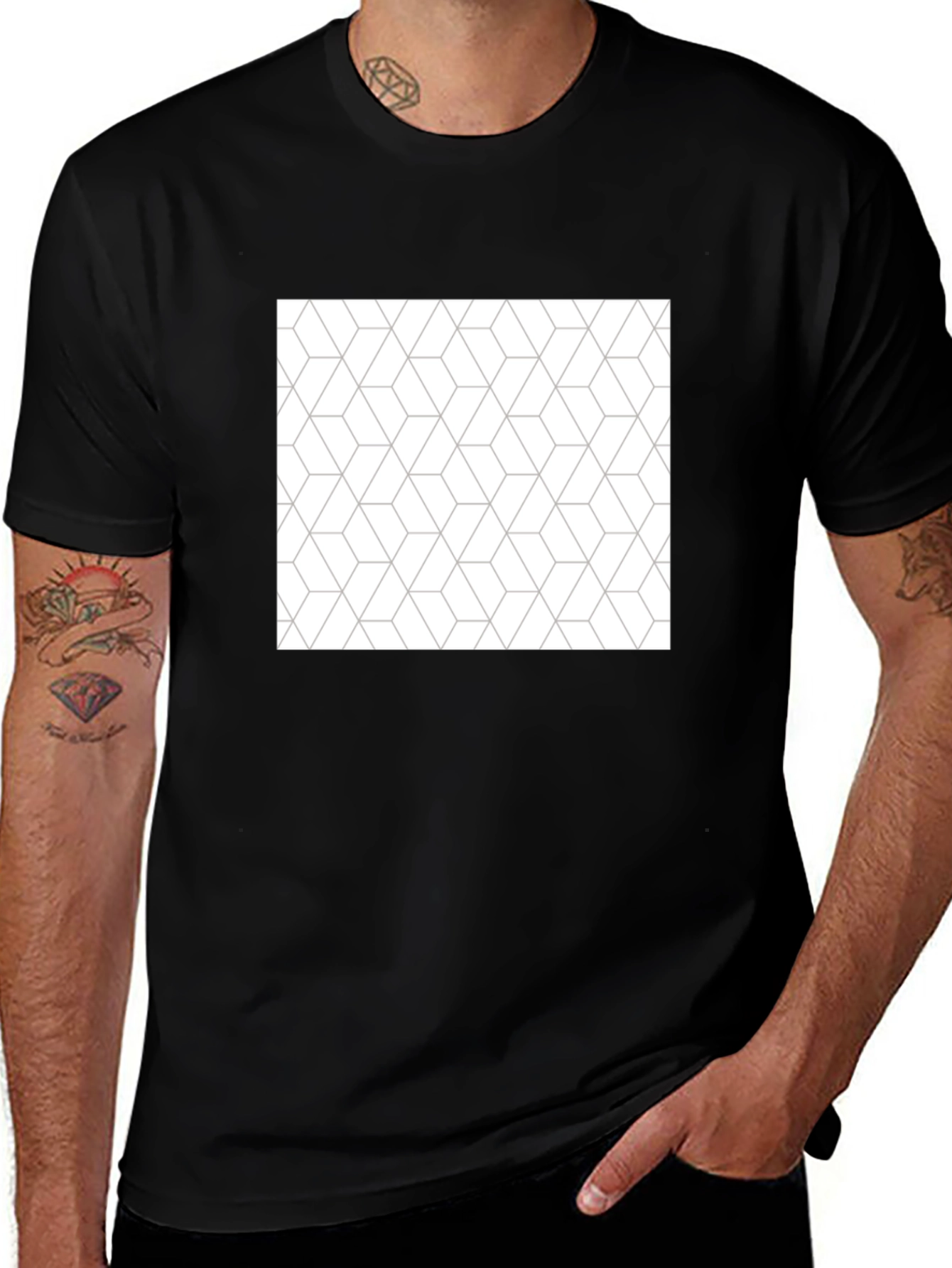 Variant 25 of Geometric Cube Pattern Black T-Shirt