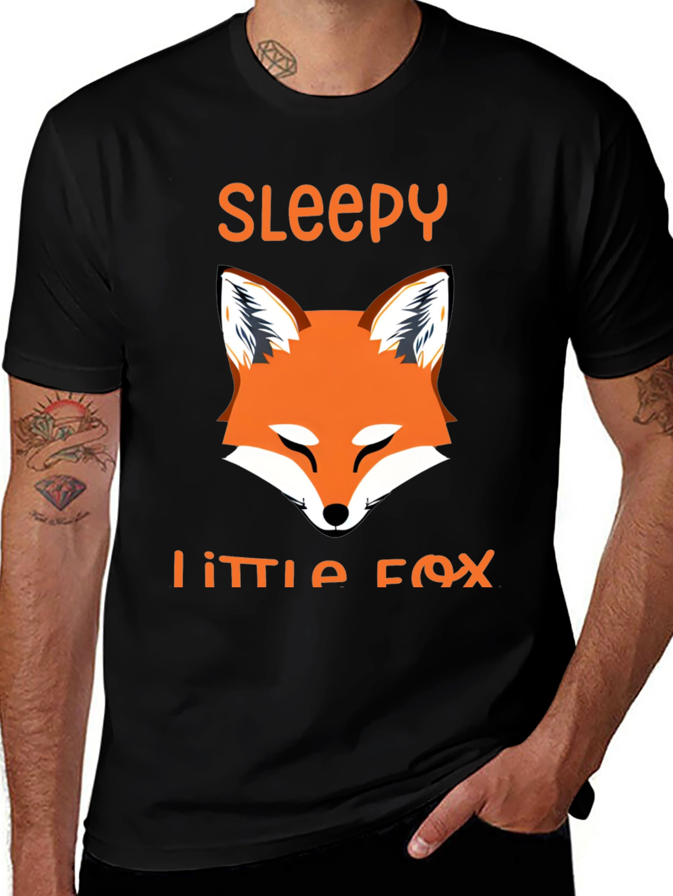 Variant 27 of Sleepy Little Fox Graphic Tee - Men's Black T-Shirt