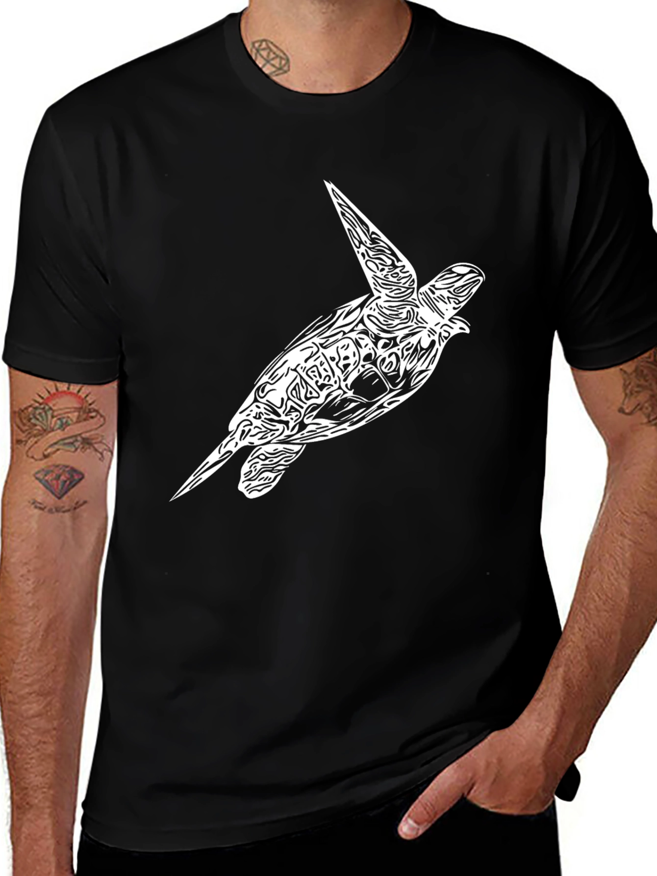 Variant 2 of Turtle Graphic Tee - Black Cotton T-Shirt