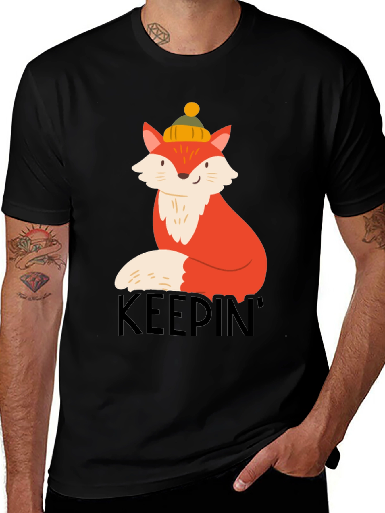 Variant 24 of Keepin' Cozy Fox Graphic Tee - Black Crew Neck