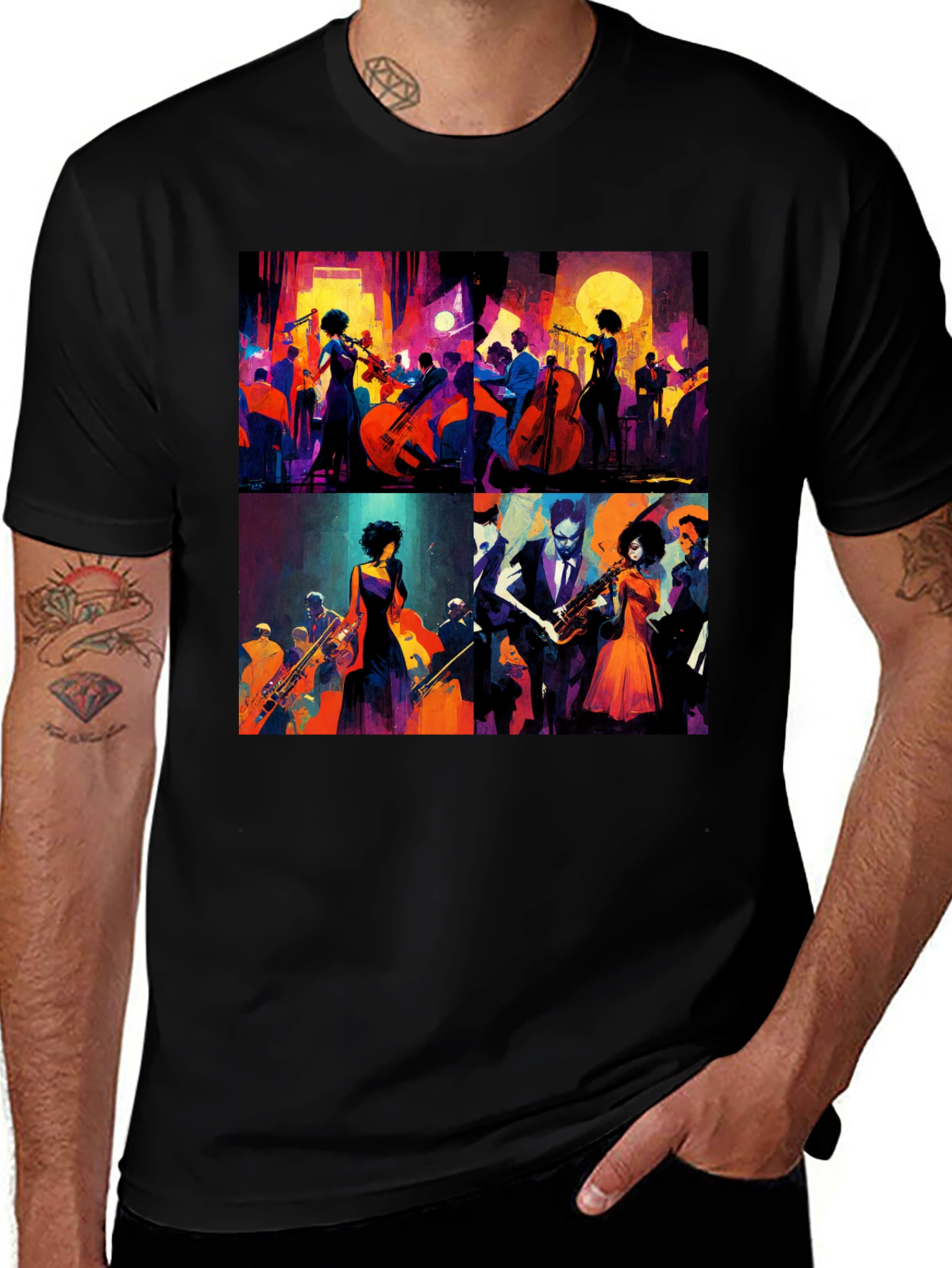 Variant 8 of Jazz Band Graphic Print Black T-Shirt