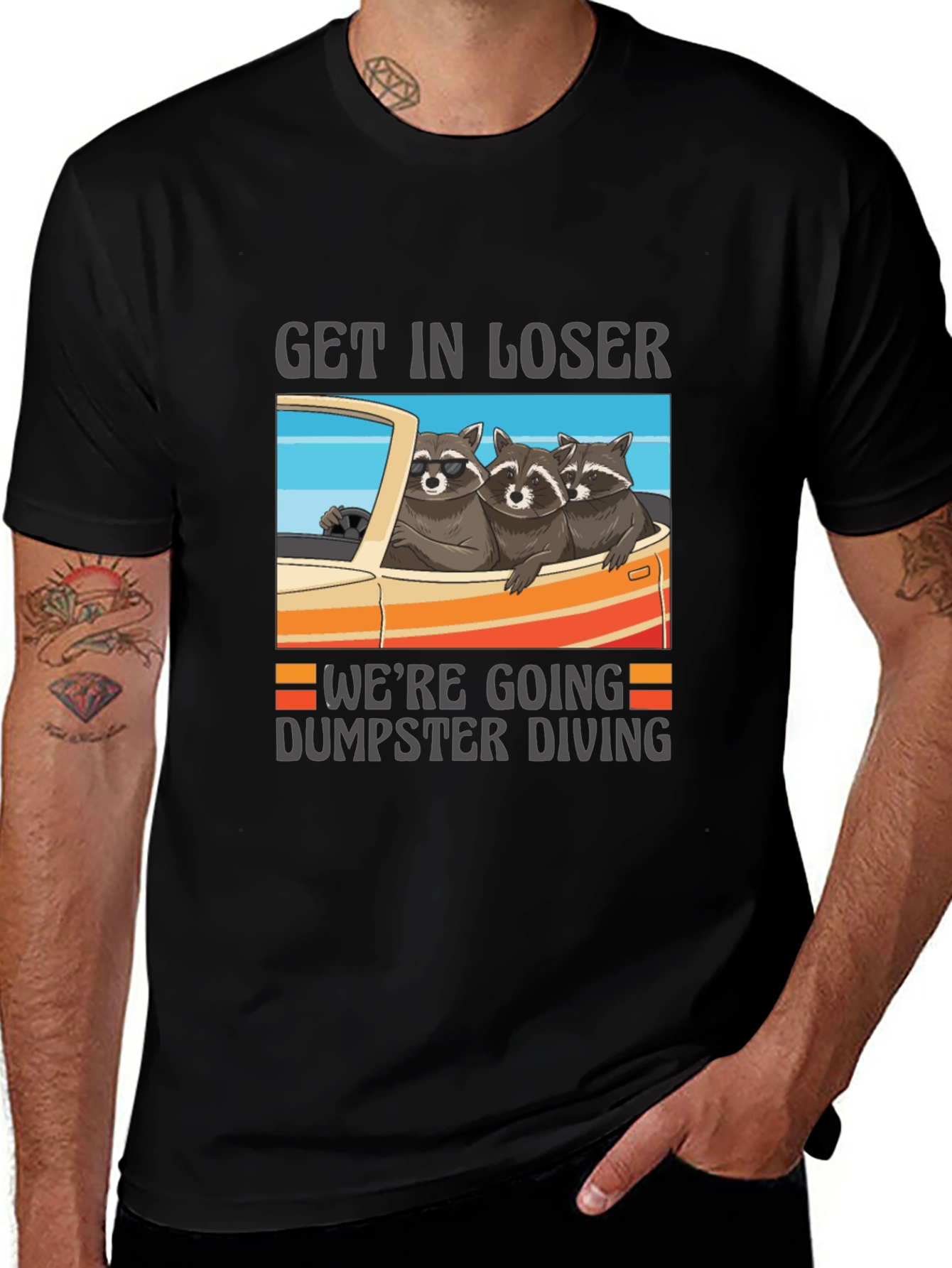 Variant 23 of Raccoon Dumpster Diving Tee - Get In Loser!