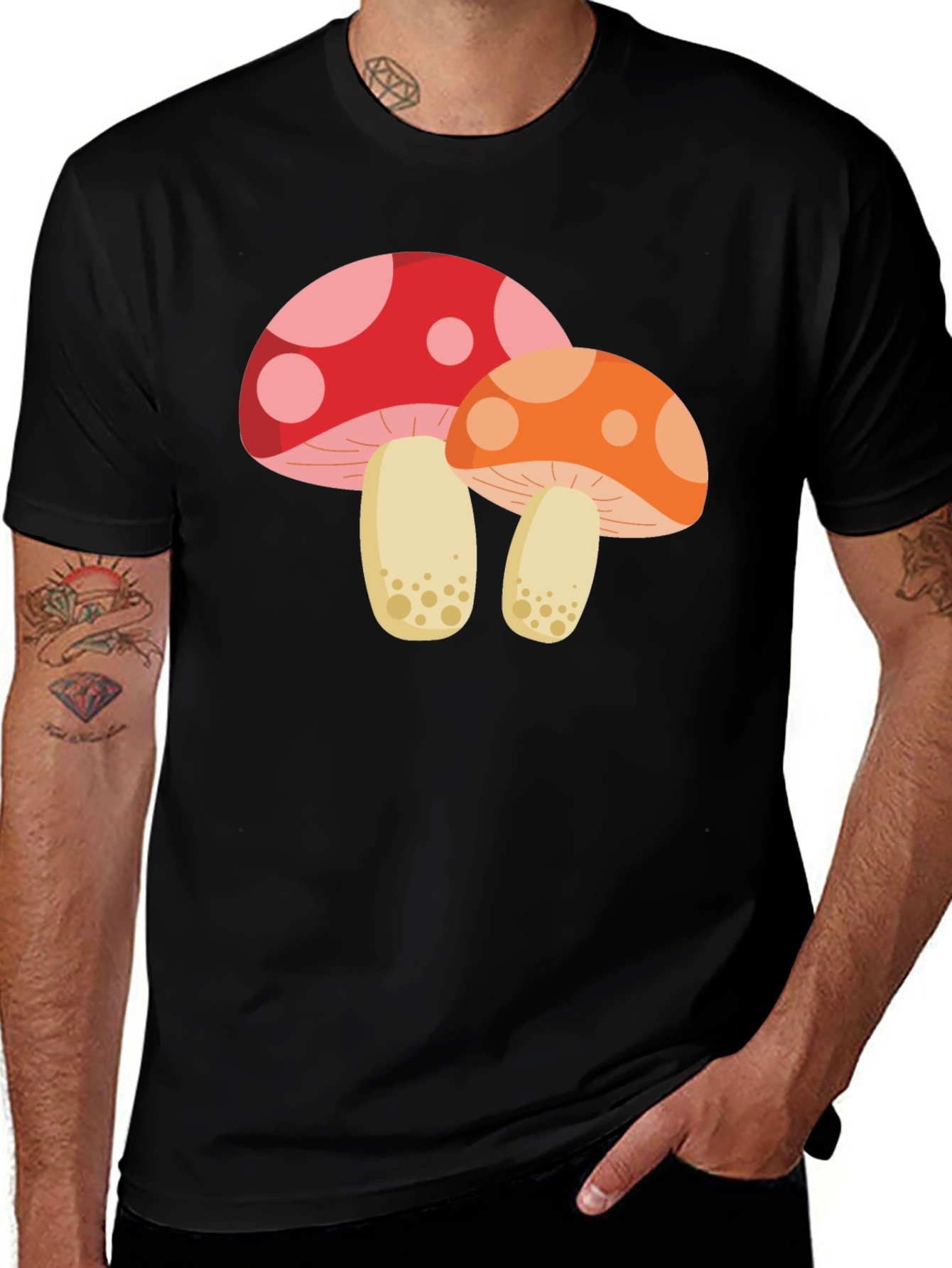 Variant 24 of Mushroom Graphic Tee - Funky Black T-Shirt