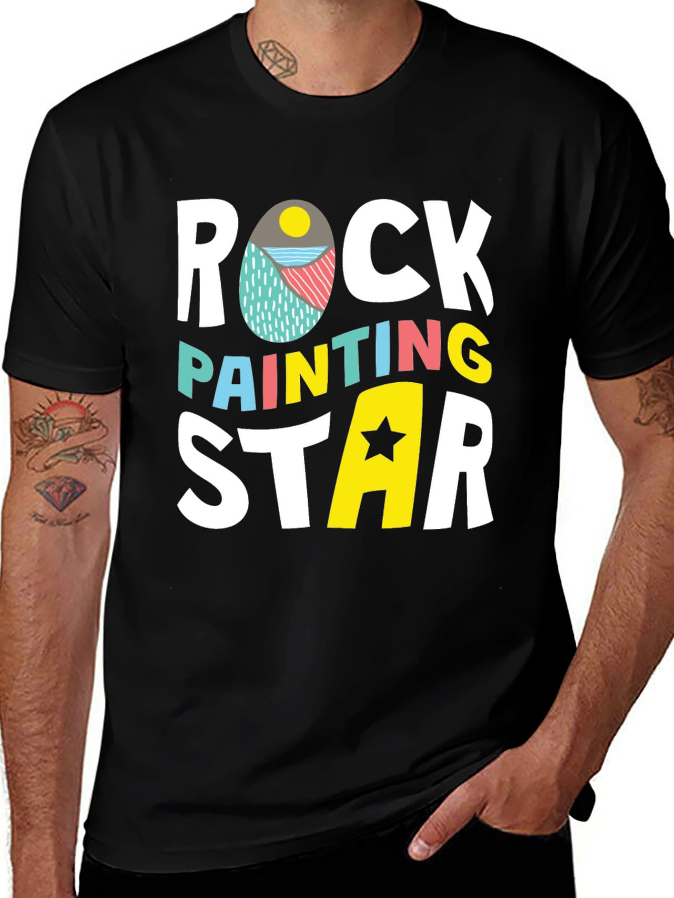 Rock Painting Star Graphic Tee - Black T-Shirt