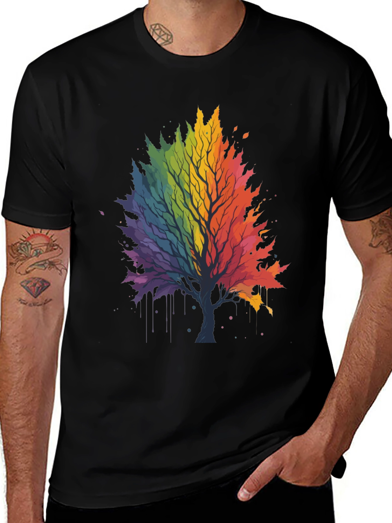 Variant 16 of Rainbow Tree Graphic Black T-Shirt