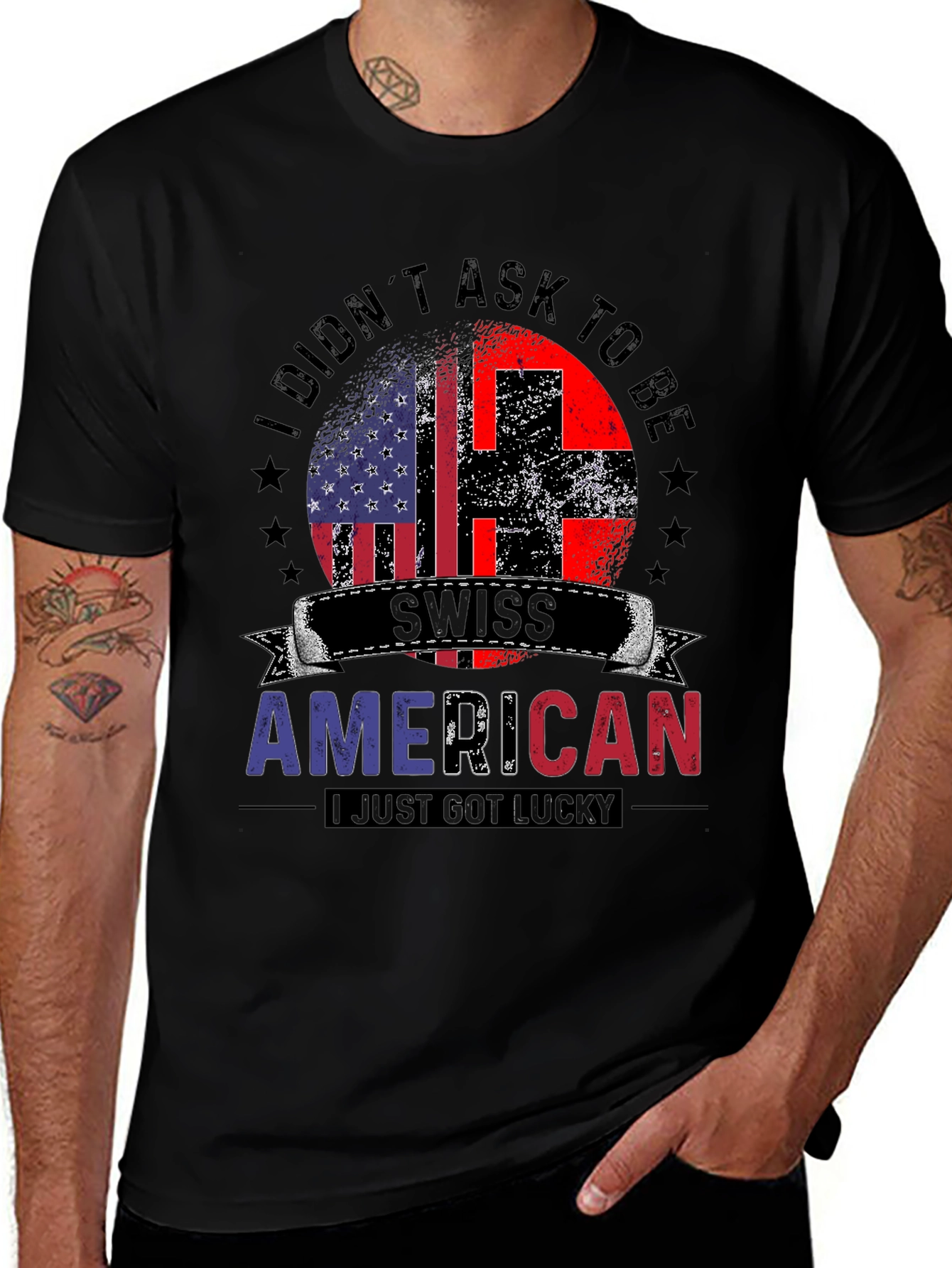 Variant 26 of Swiss American Flag Patriotic T-Shirt