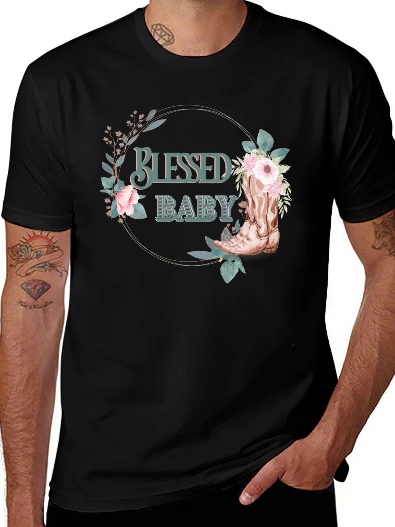 Variant 16 of Blessed Baby Floral Cowboy Boot Graphic Tee
