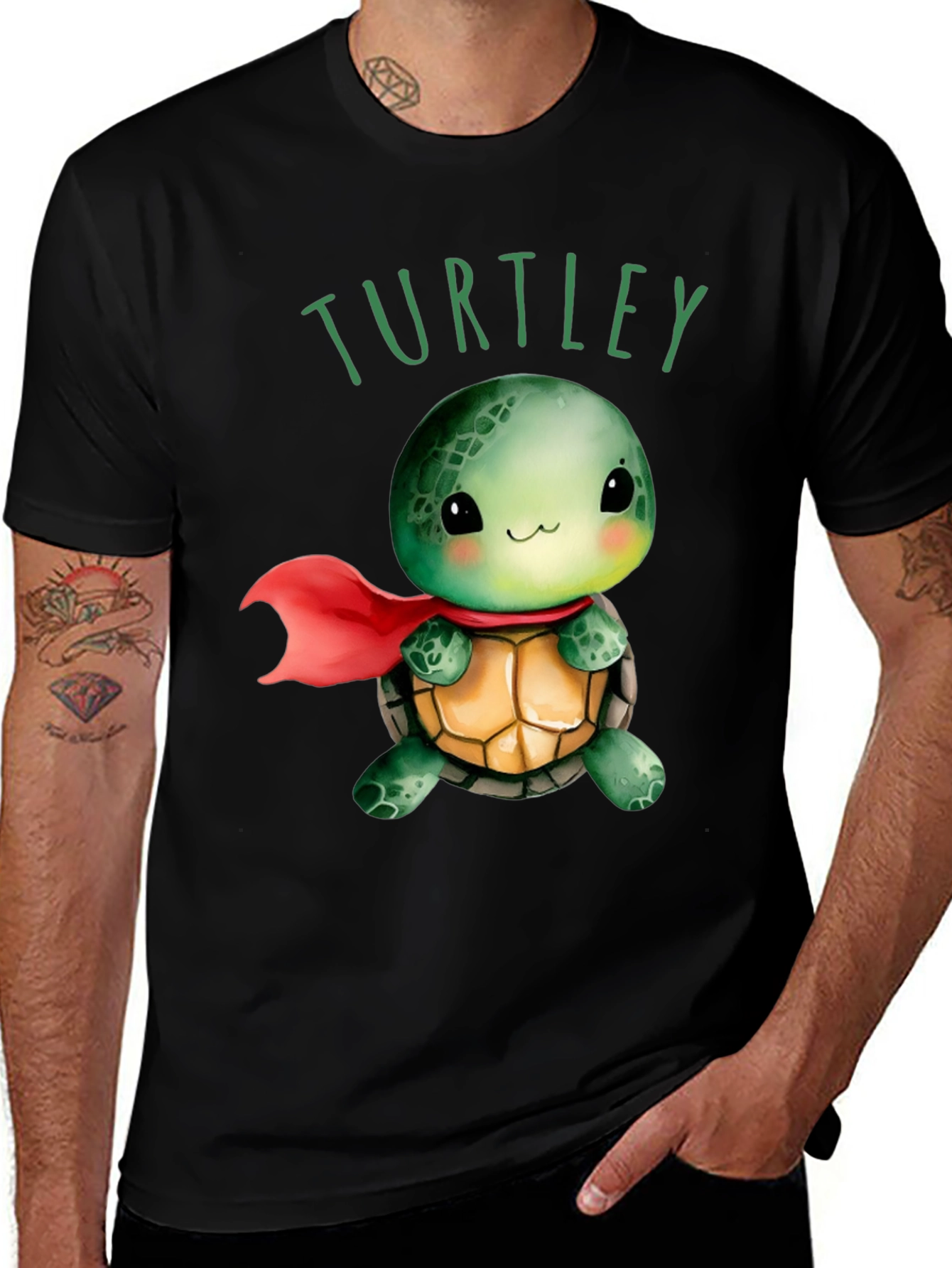 Black Turtley T-Shirt - Cute Turtle Superhero Tee main image