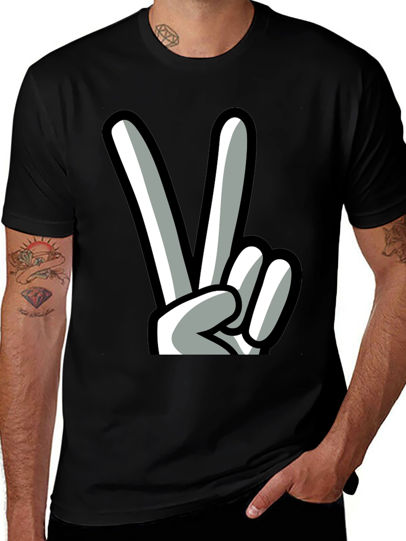 Variant 11 of Peace Sign Hand Graphic T-Shirt - Cool Casual Wear